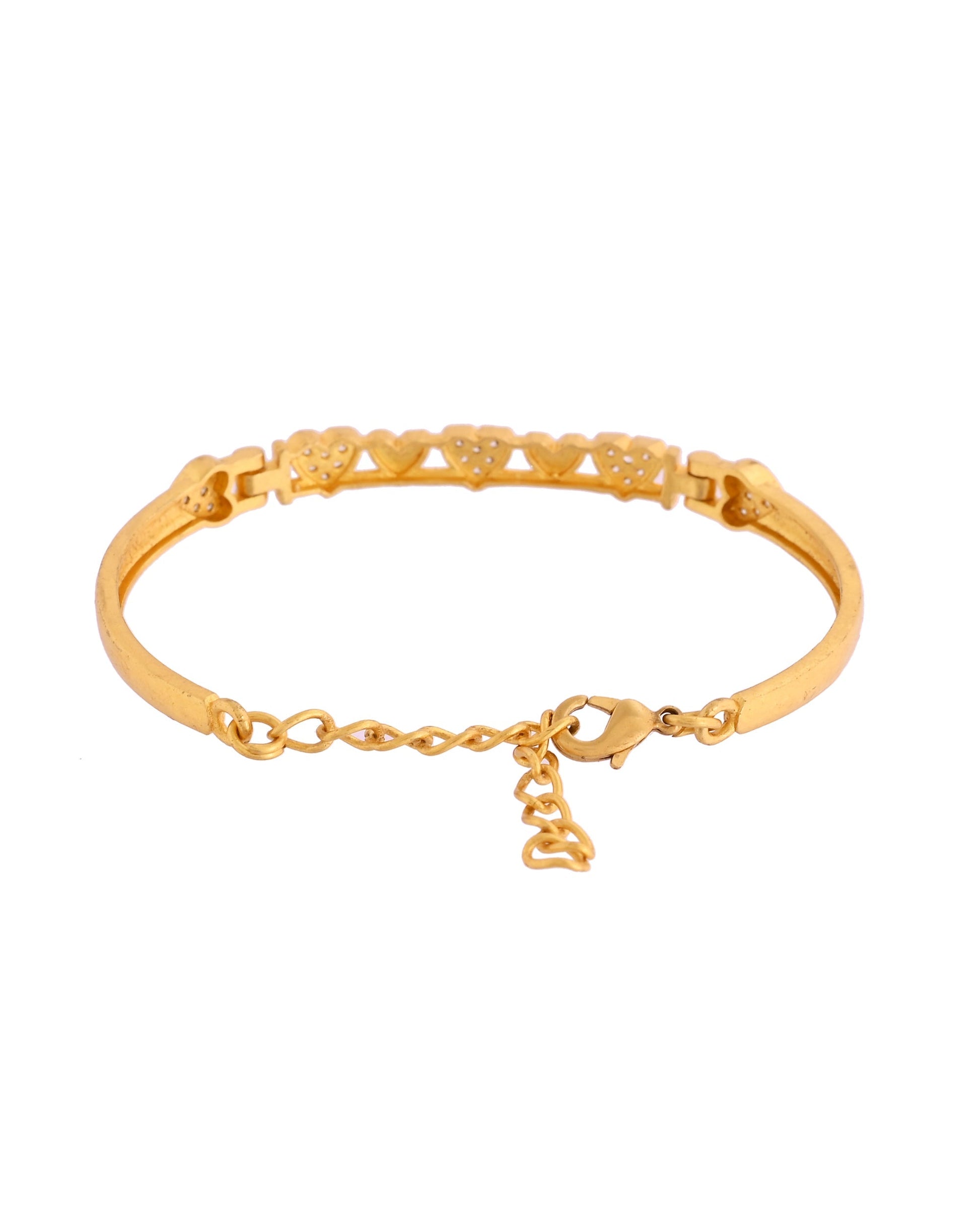 VOJ Women Gold Polished Heart Shaped Stone Studded Link Bracelet 