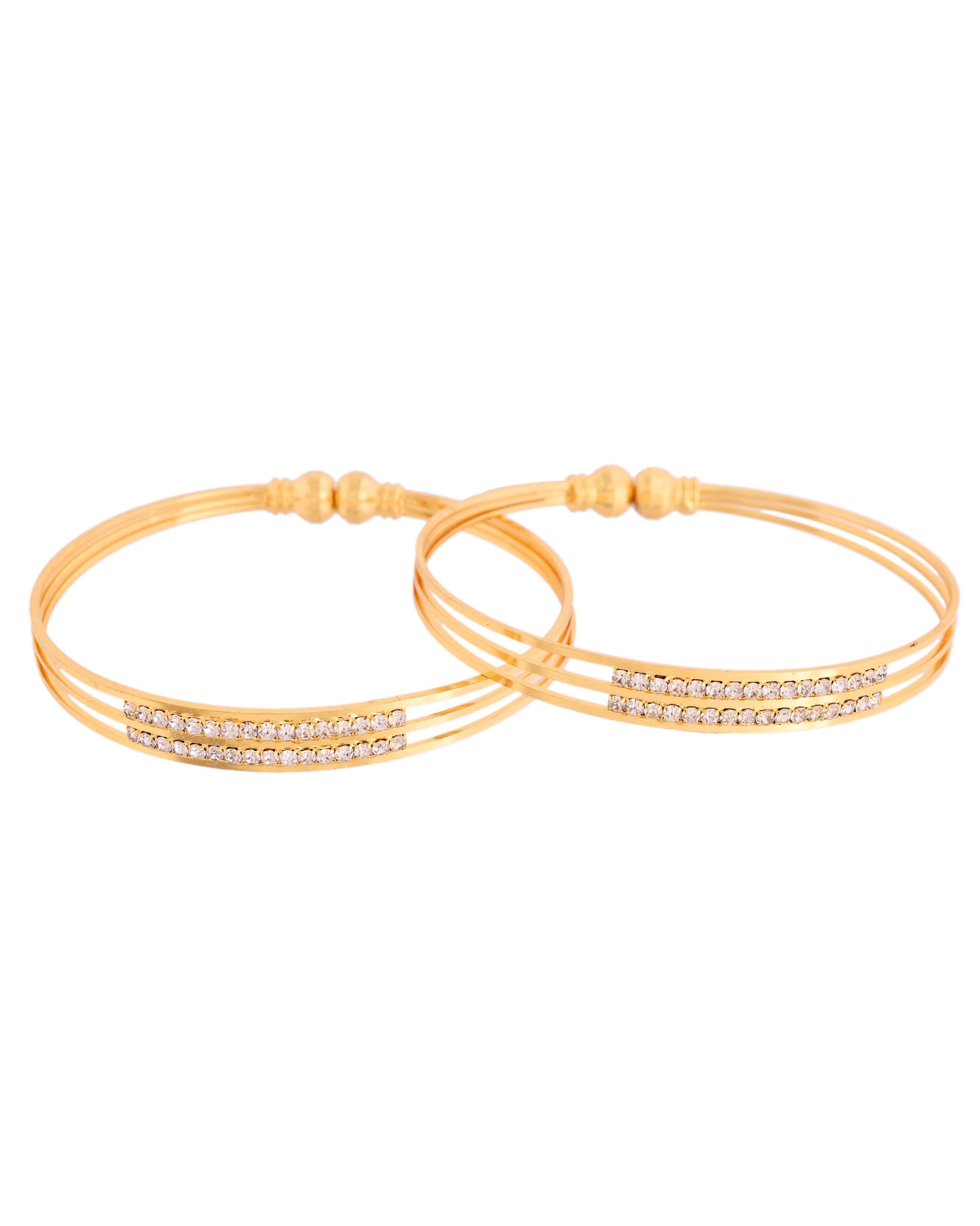 VOJ Set Of 2 Gold Polished Stone Studded Bangle 