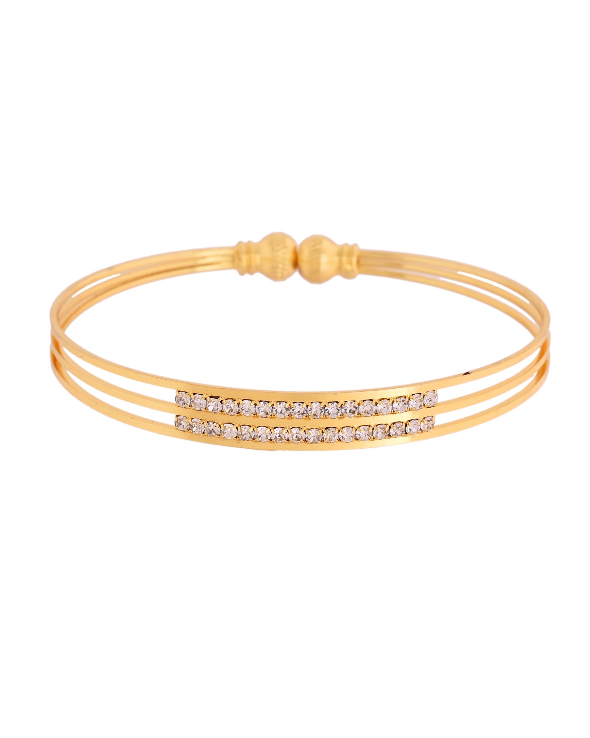 VOJ Set Of 2 Gold Polished Stone Studded Bangle 