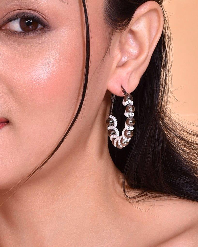 VOJ White Pearl With Silver Bead Hoop Earrings - Grab2buy