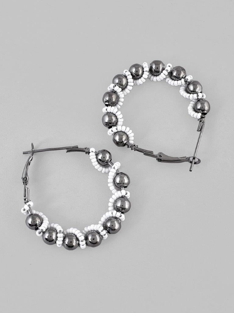 VOJ White Pearl With Silver Bead Hoop Earrings - Grab2buy