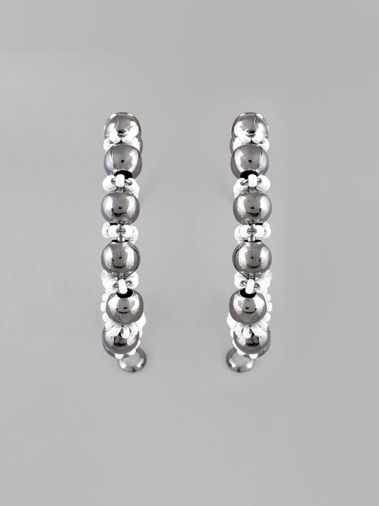 VOJ White Pearl With Silver Bead Hoop Earrings - Grab2buy