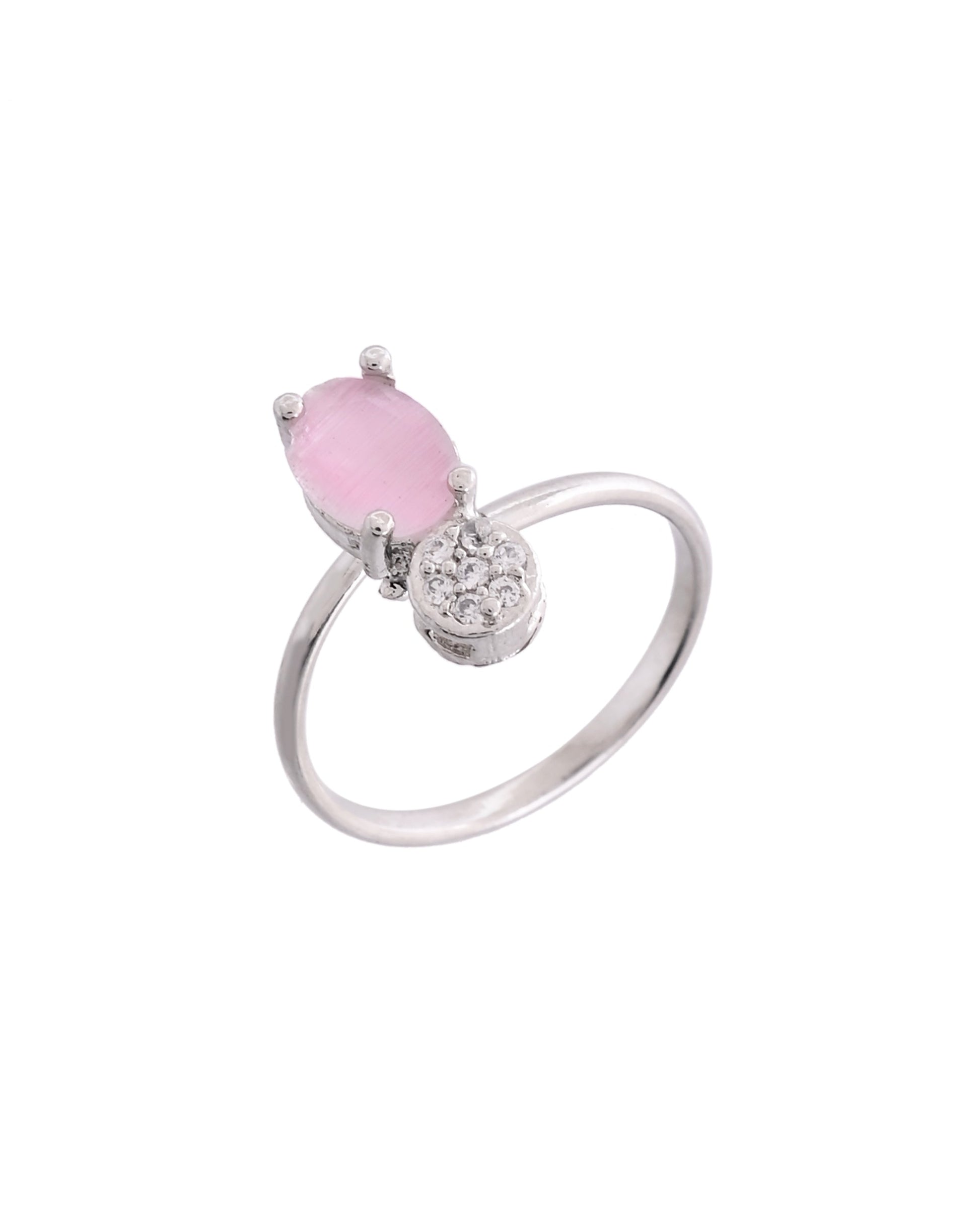VOJ Silver Plated Baby Pink Stone Studded Necklace With Earrings, Ring And Bracelet Set 
