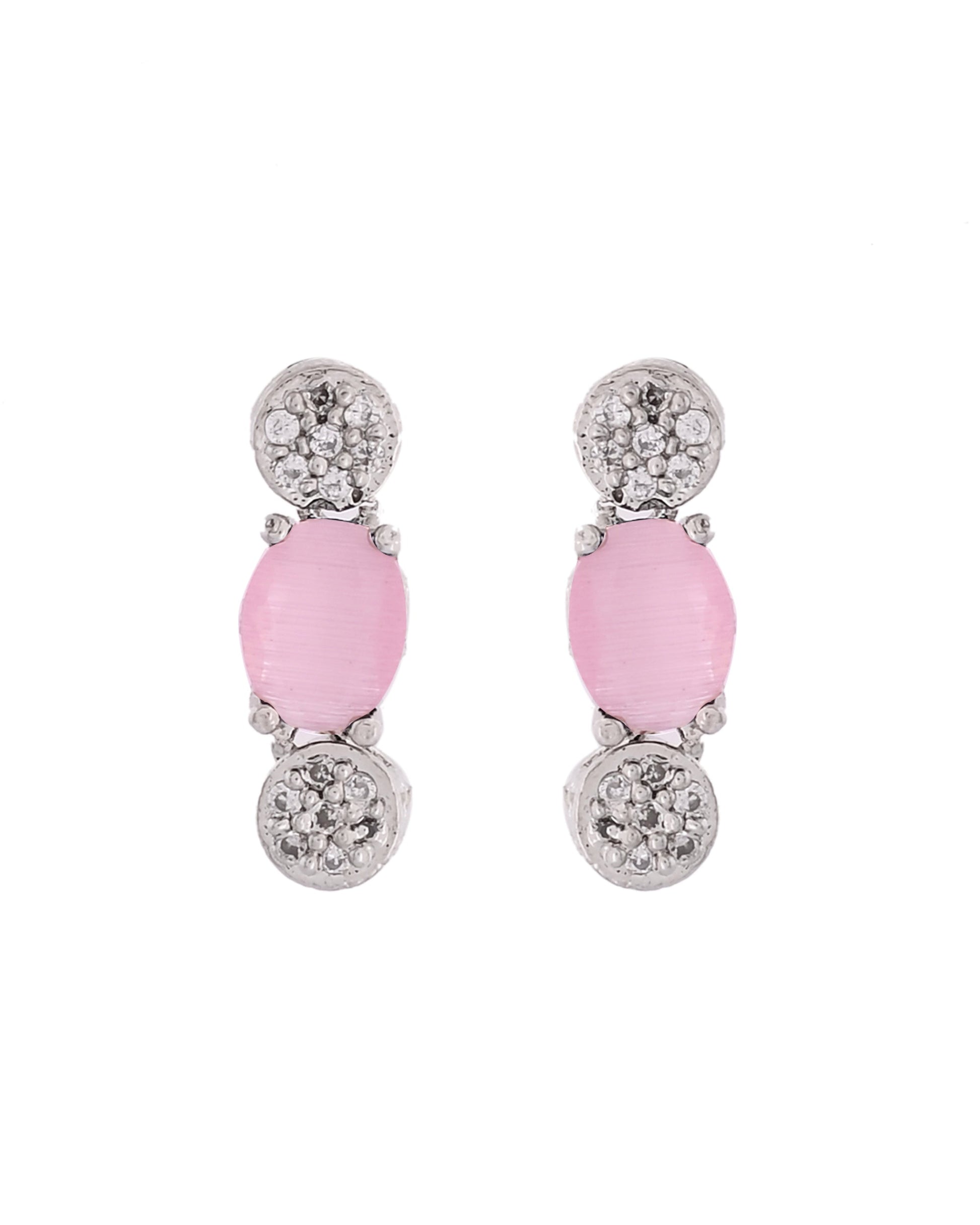 VOJ Silver Plated Baby Pink Stone Studded Necklace With Earrings, Ring And Bracelet Set 