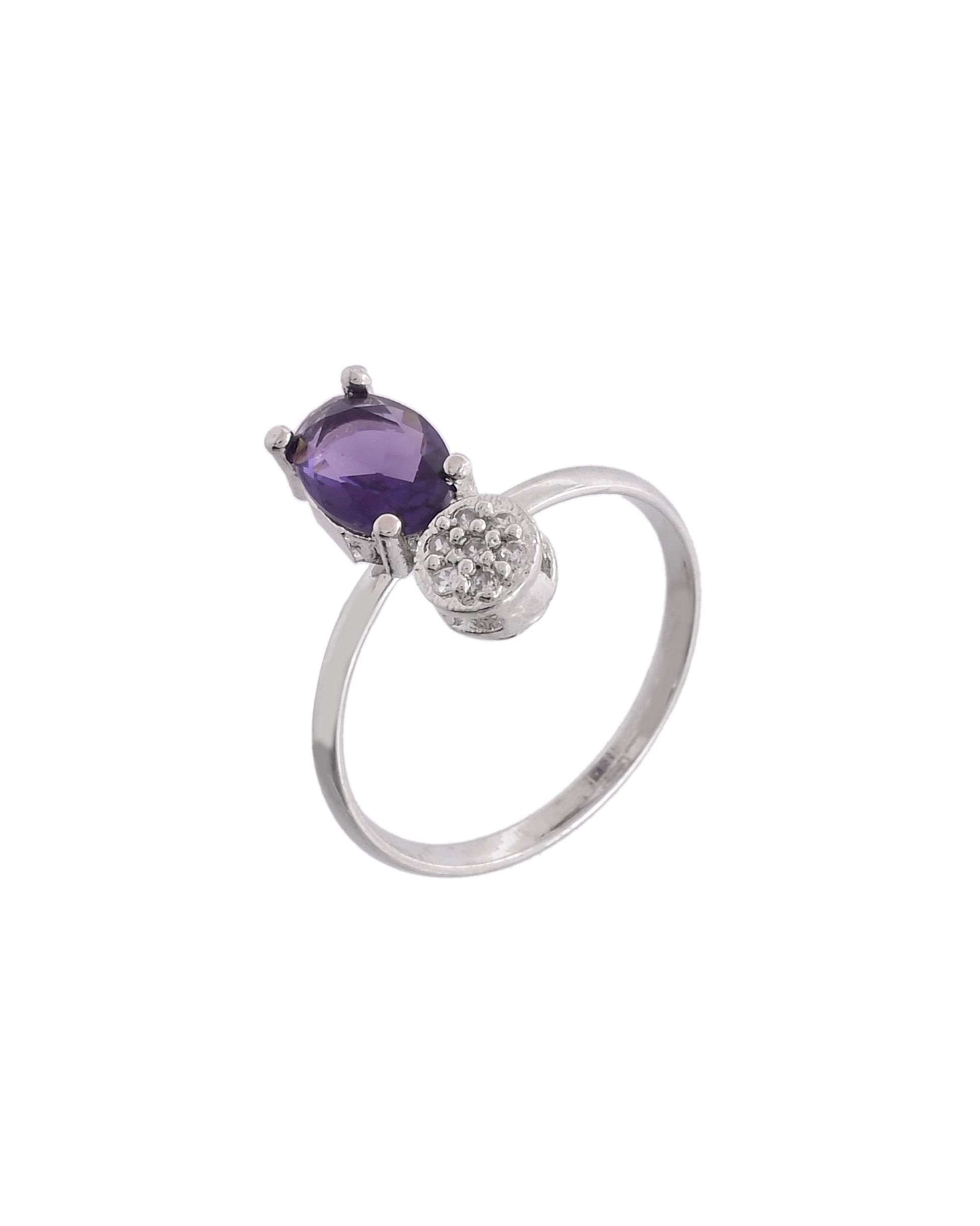VOJ Silver Plated Purple Stone Studded Necklace With Earrings, Ring And Bracelet Set 