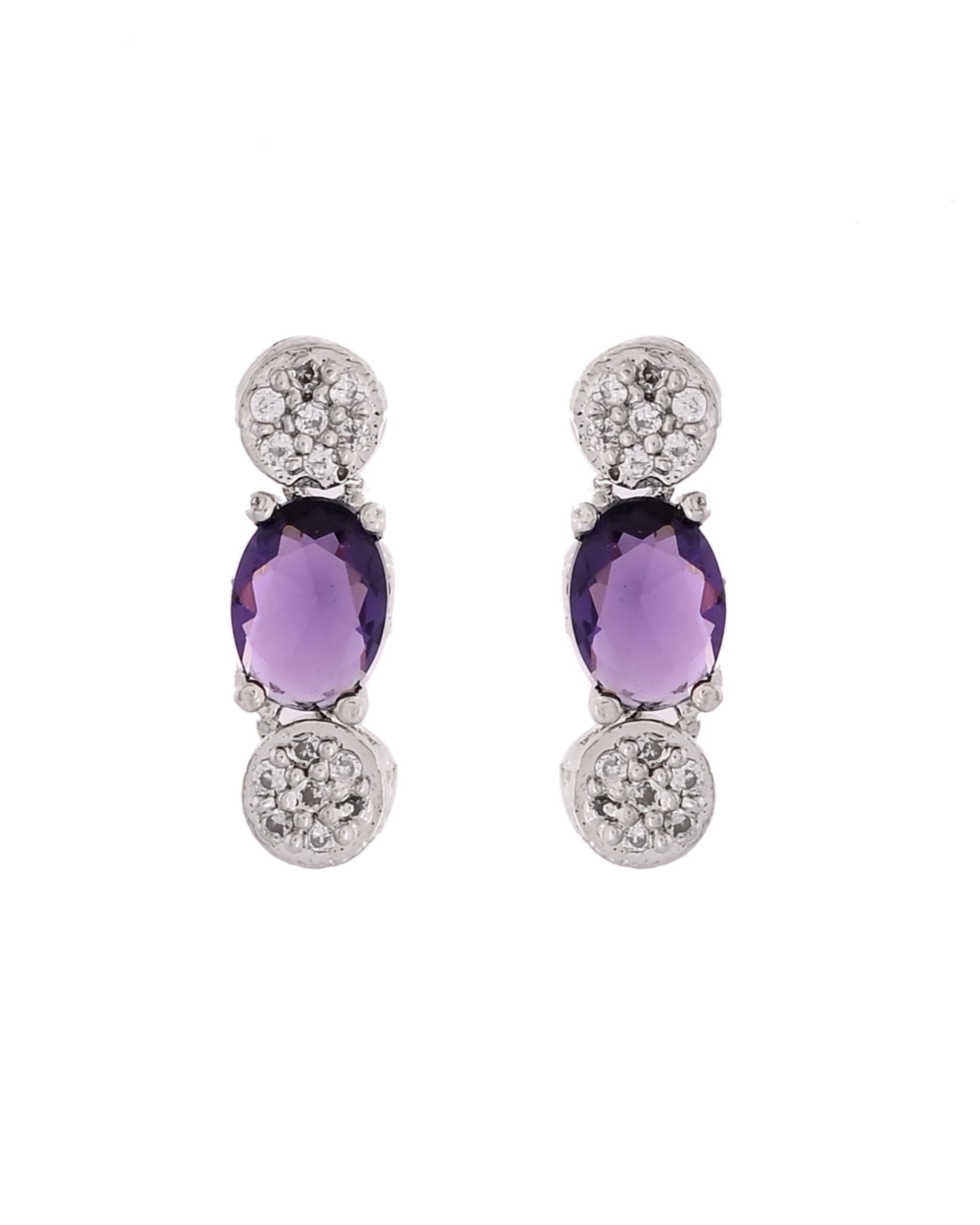 VOJ Silver Plated Purple Stone Studded Necklace With Earrings, Ring And Bracelet Set 