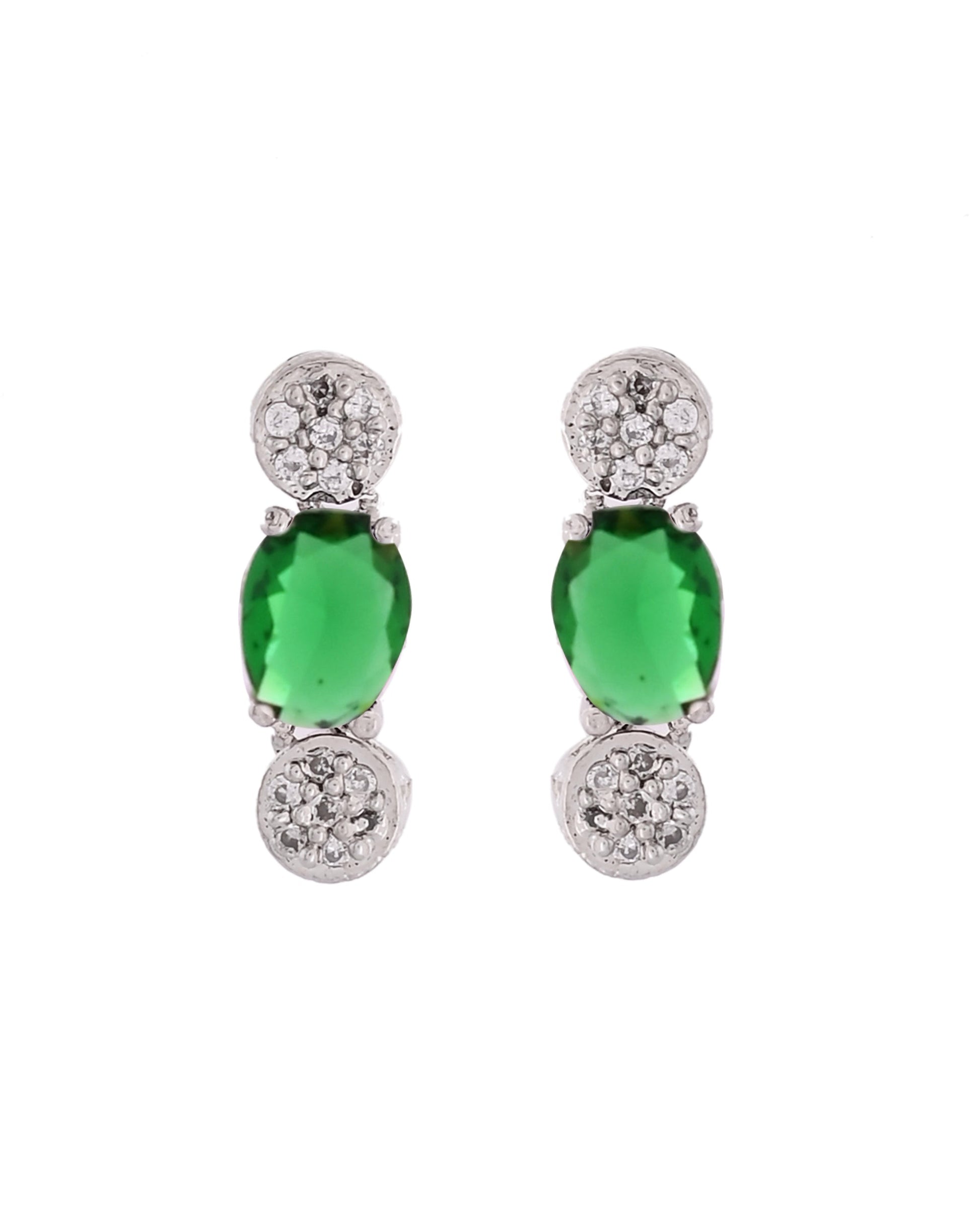 VOJ Silver Plated Green Stone Studded Necklace With Earrings, Ring And Bracelet Set 