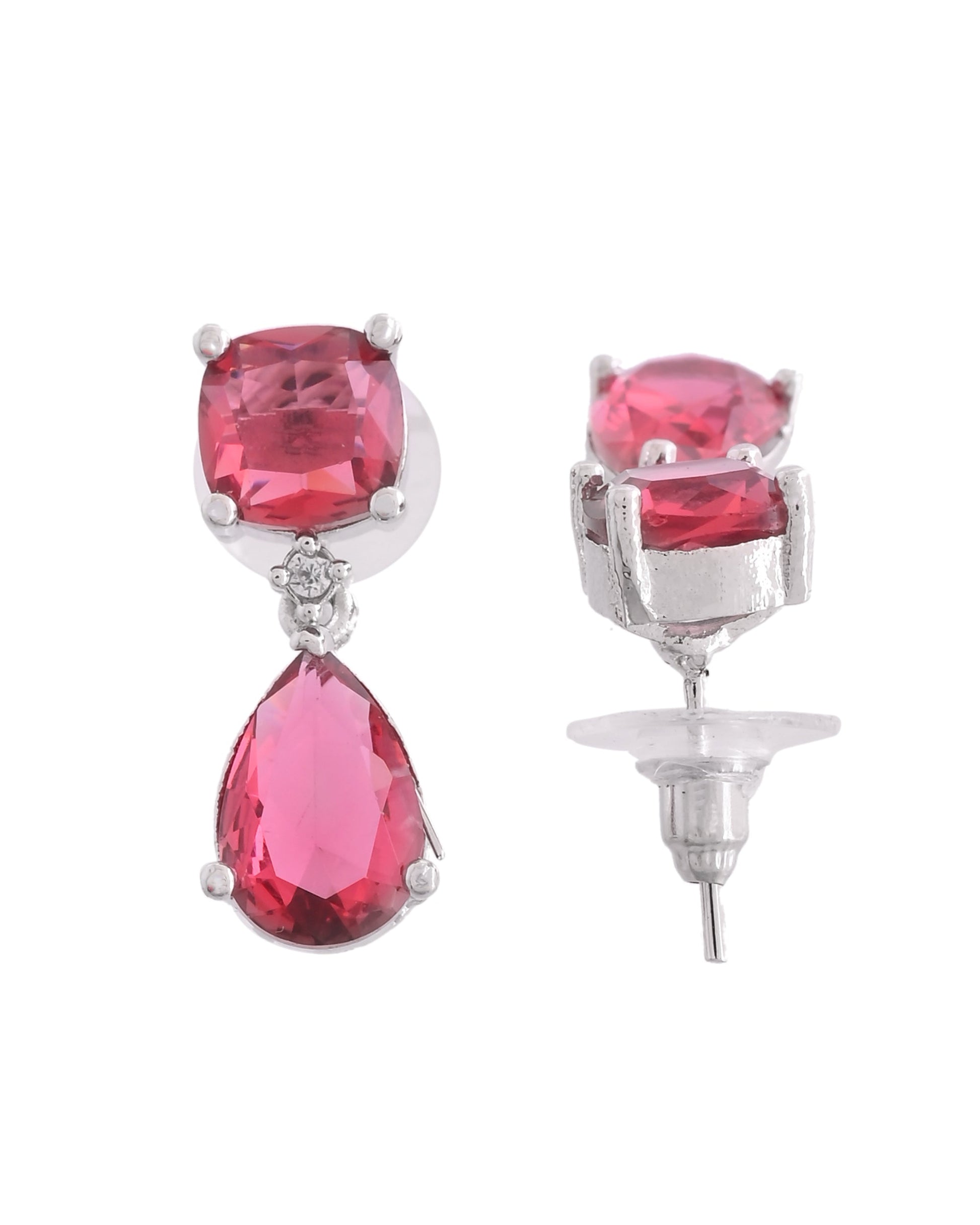 VOJ Silver Plated Red Stone Studded Studs Earrings 