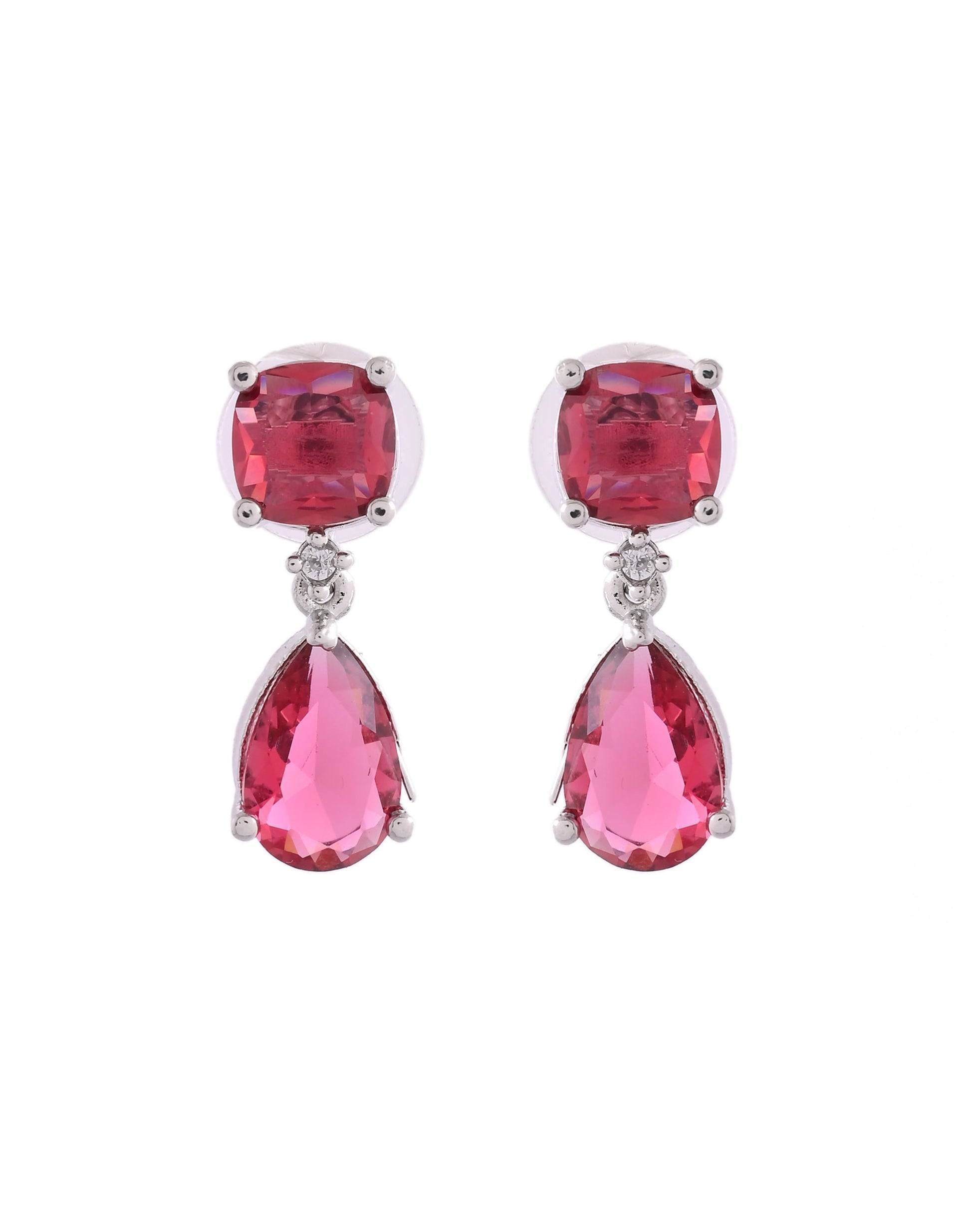 VOJ Silver Plated Red Stone Studded Studs Earrings 