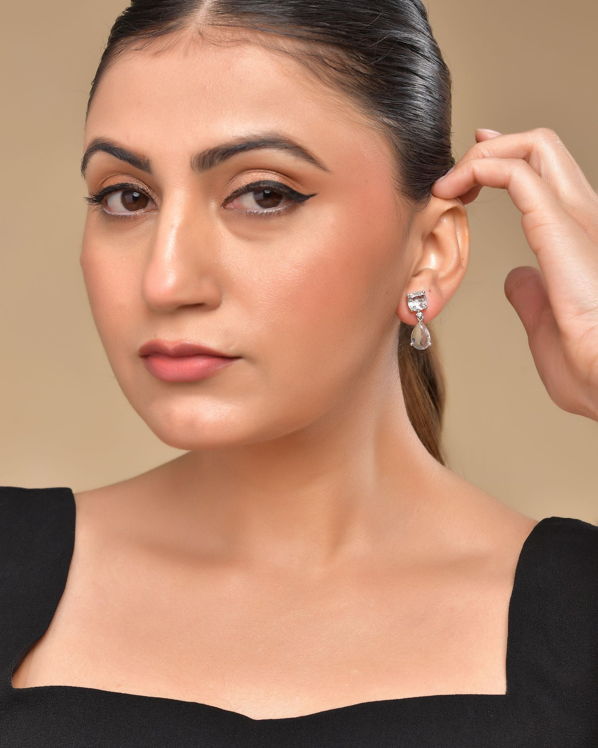 VOJ Silver Plated Stone Studded Studs Earrings  Grab2Buy VOJ Grab2Buy