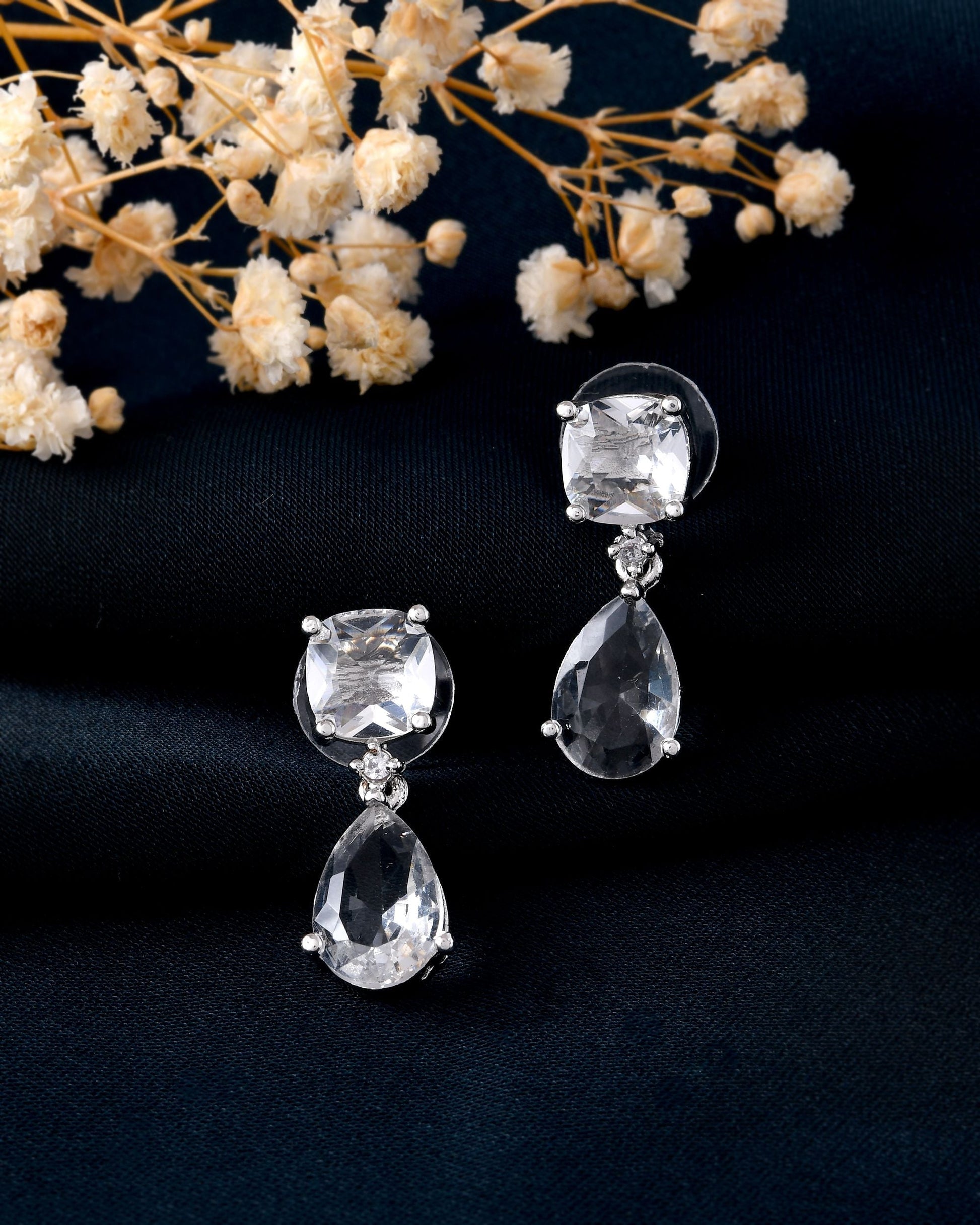 VOJ Silver Plated Stone Studded Studs Earrings  Grab2Buy VOJ Grab2Buy
