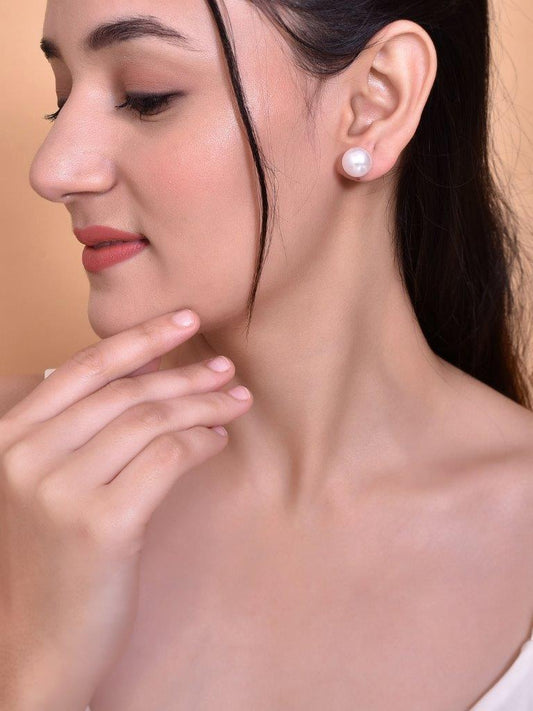 VOJ White Circular Studs Earrings - Grab2buy