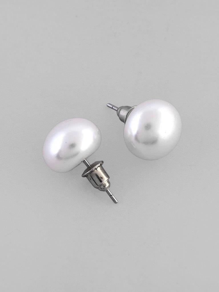 VOJ White Circular Studs Earrings - Grab2buy