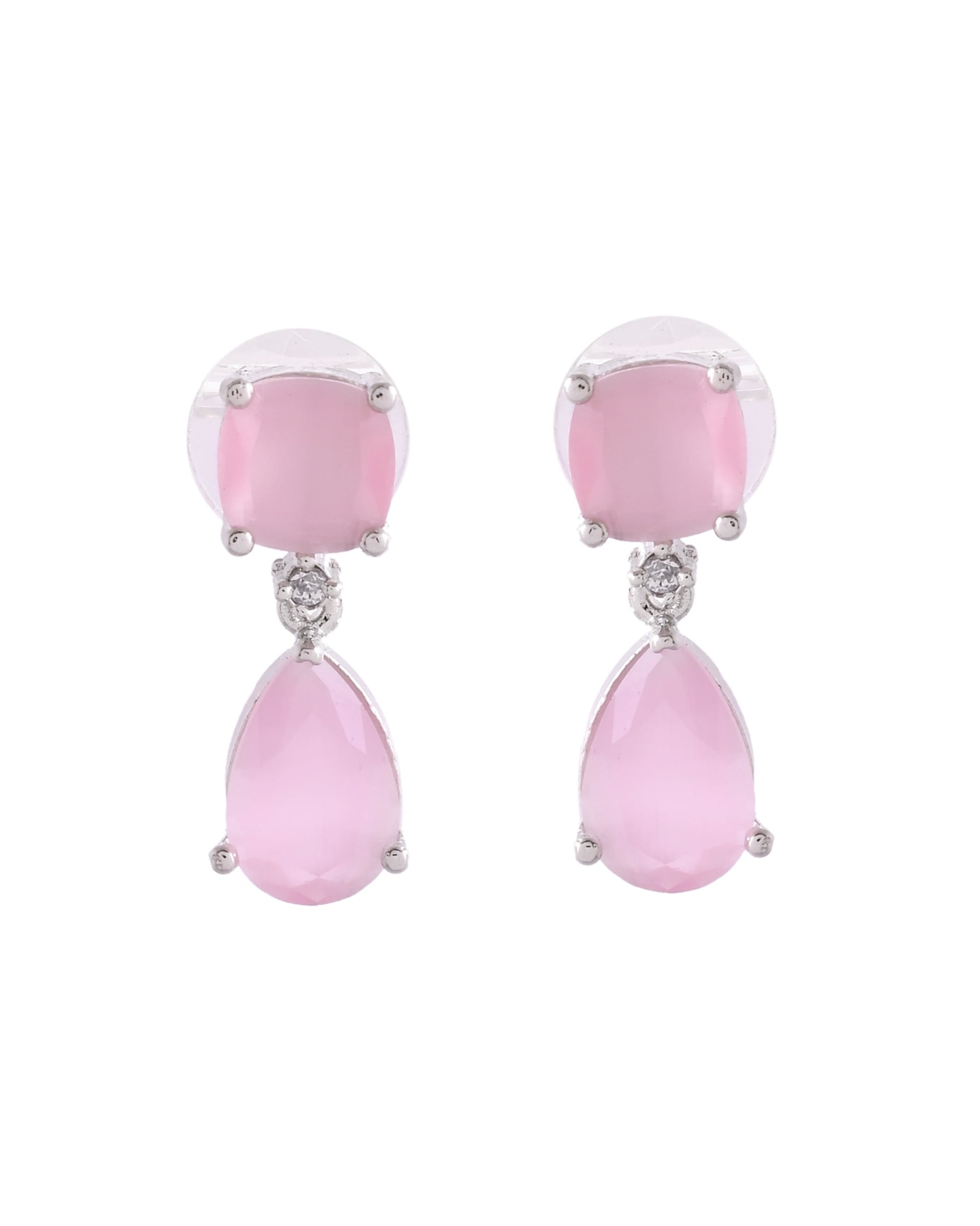 VOJ Silver Plated Red Stone Studded Studs Earrings 