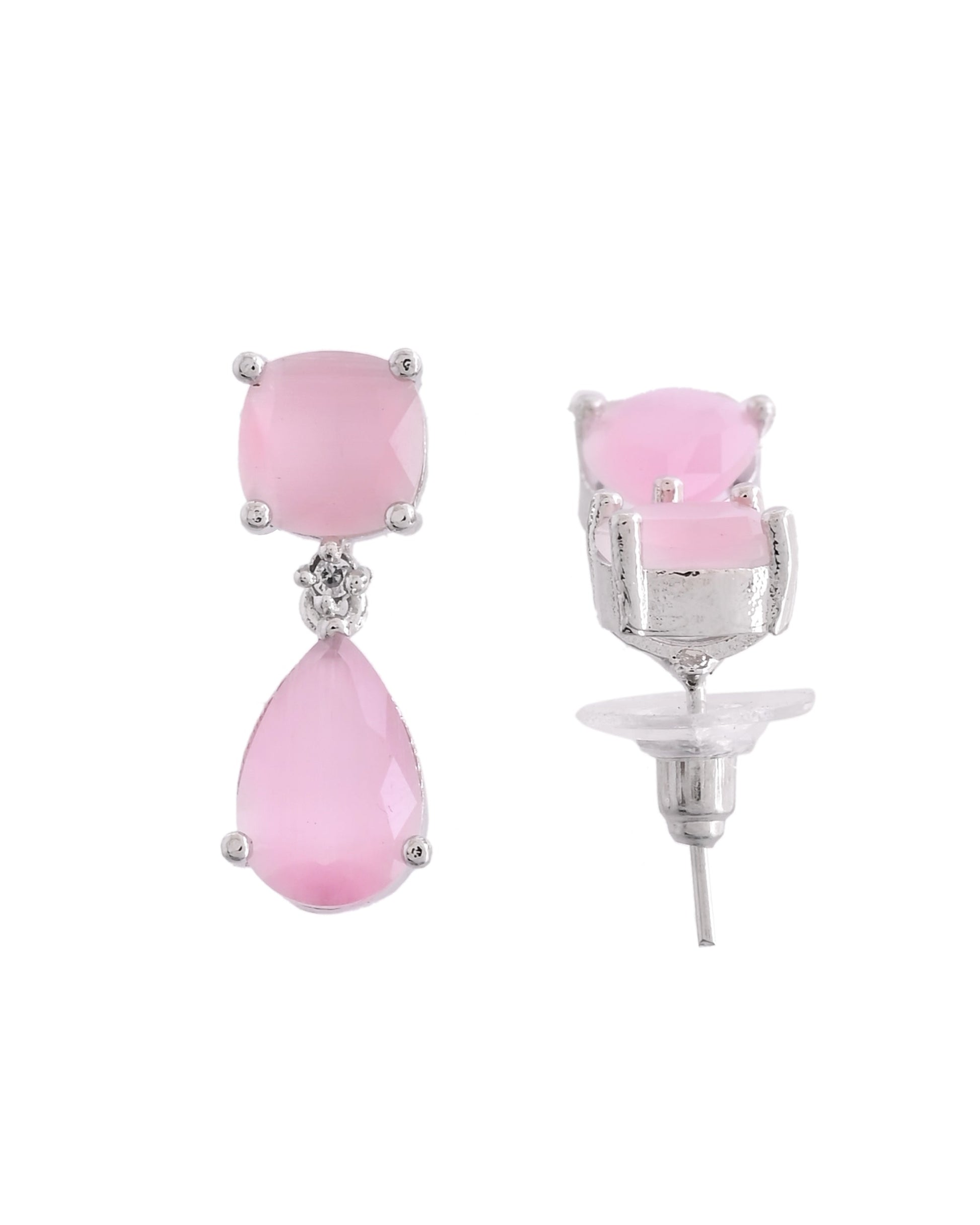 VOJ Silver Plated Red Stone Studded Studs Earrings 
