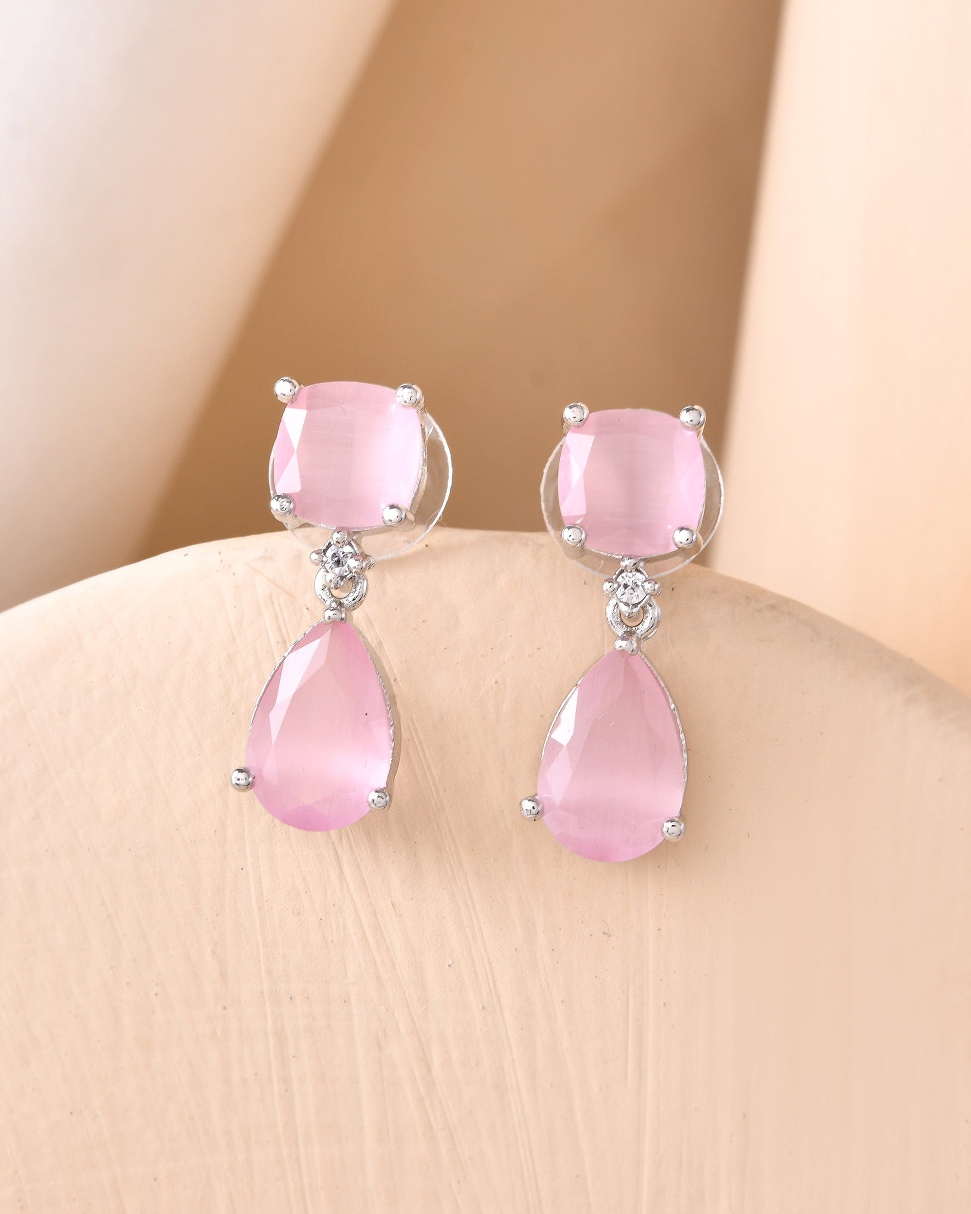 VOJ Silver Plated Red Stone Studded Studs Earrings 
