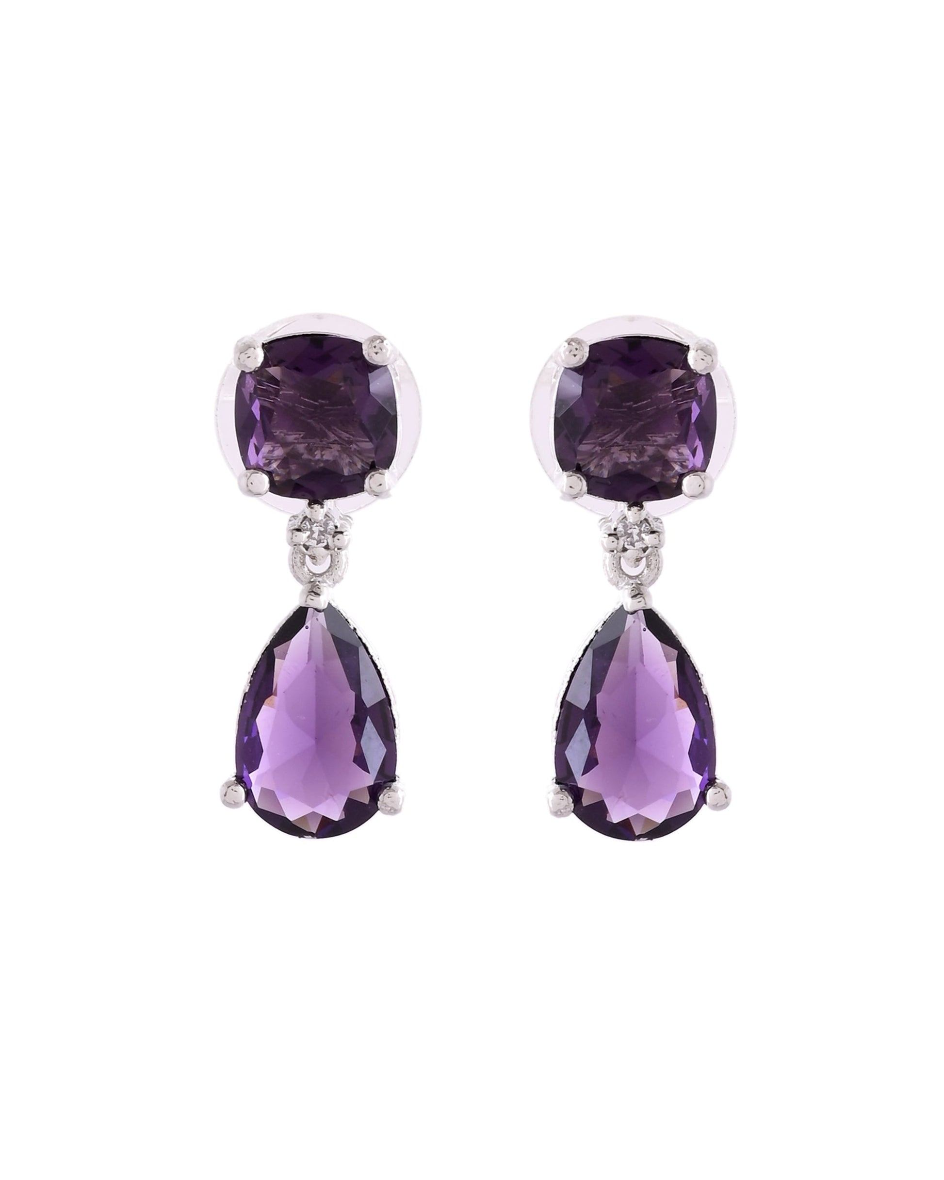 VOJ Silver Plated Purple Stone Studded Studs Earrings 