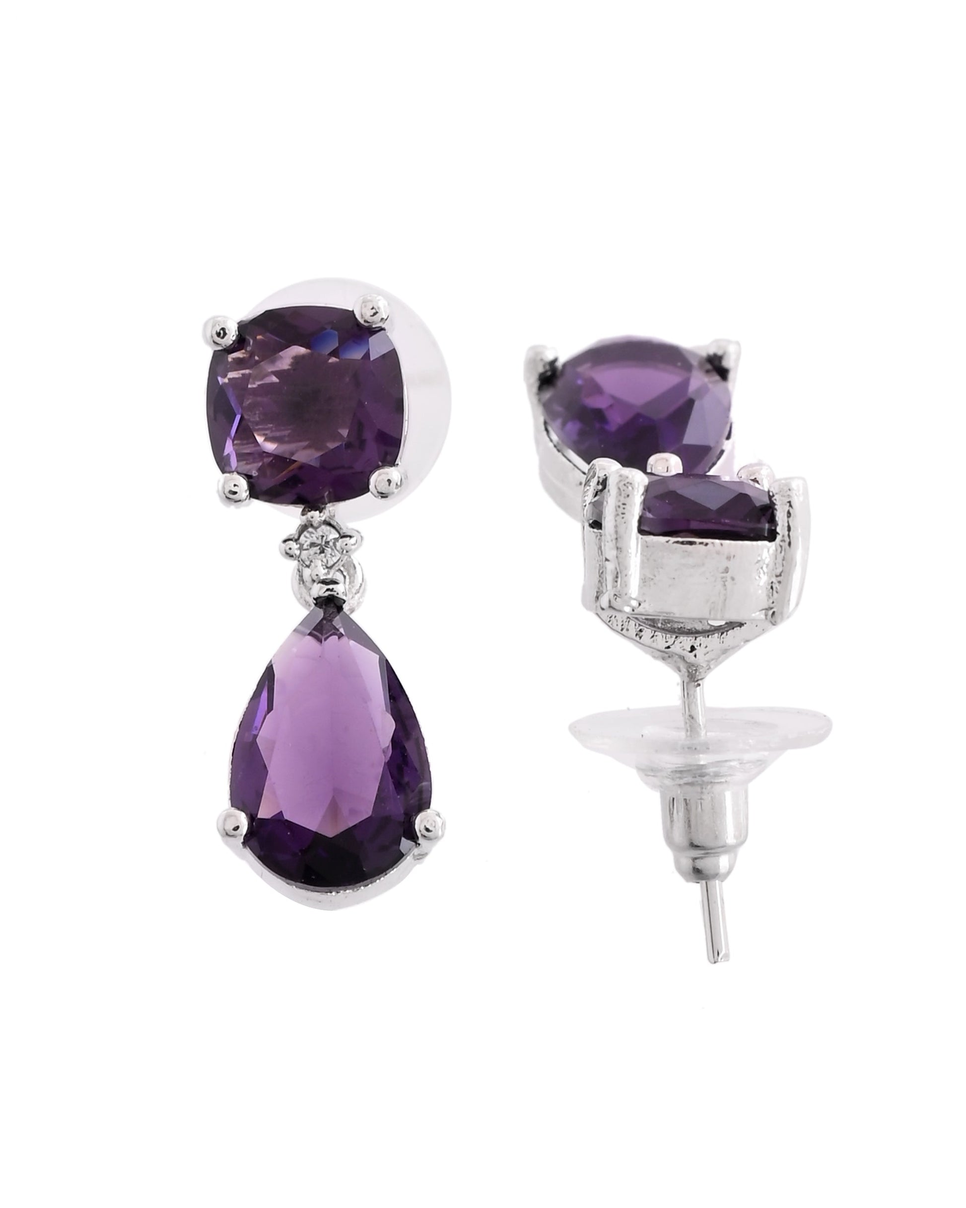 VOJ Silver Plated Purple Stone Studded Studs Earrings 