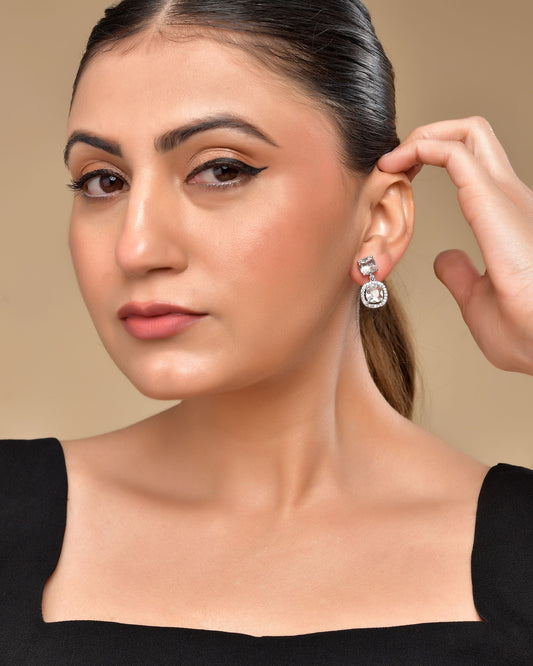 VOJ Silver Plated Stone Geometrical Shaped Earrings 