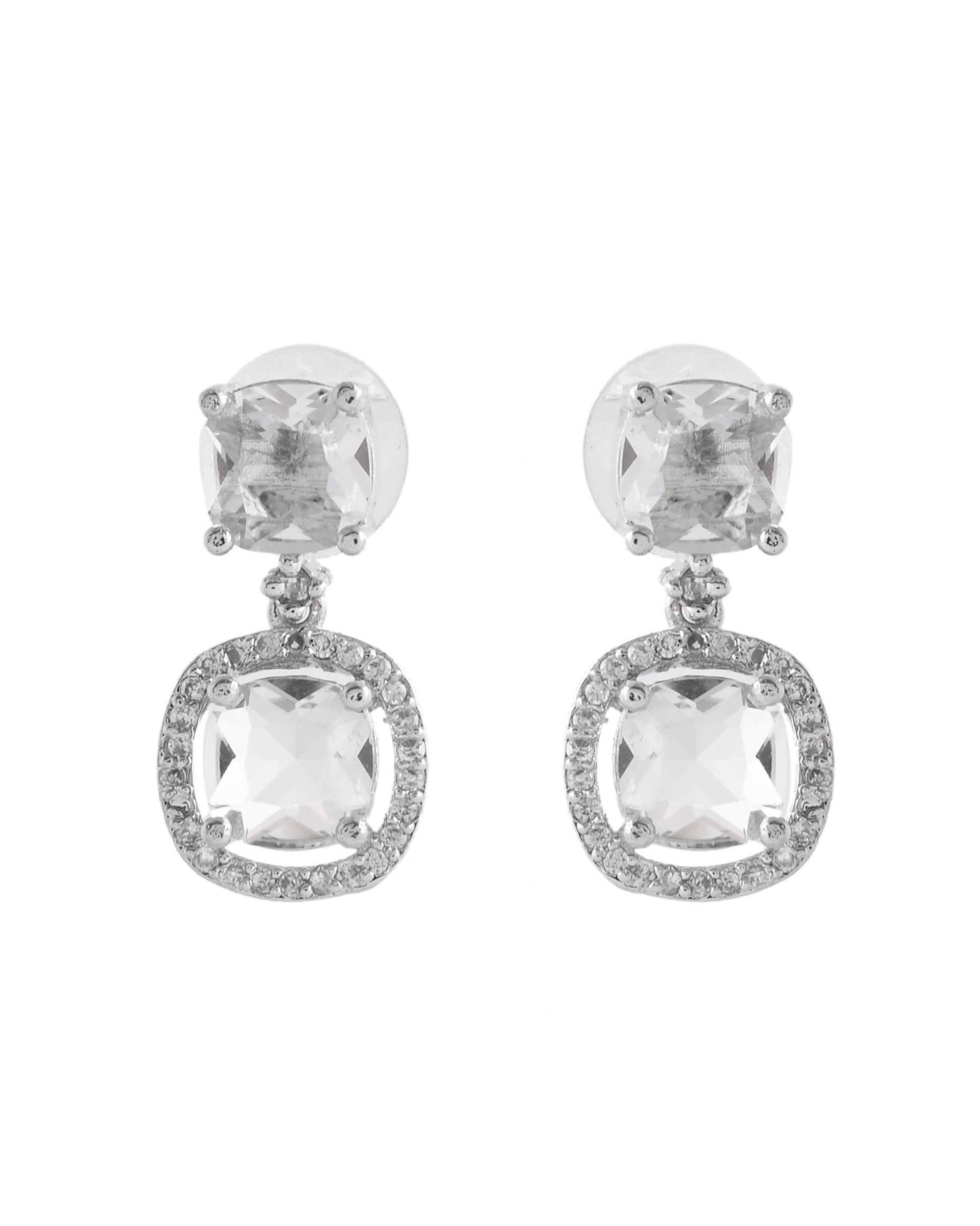VOJ Silver Plated Stone Geometrical Shaped Earrings 