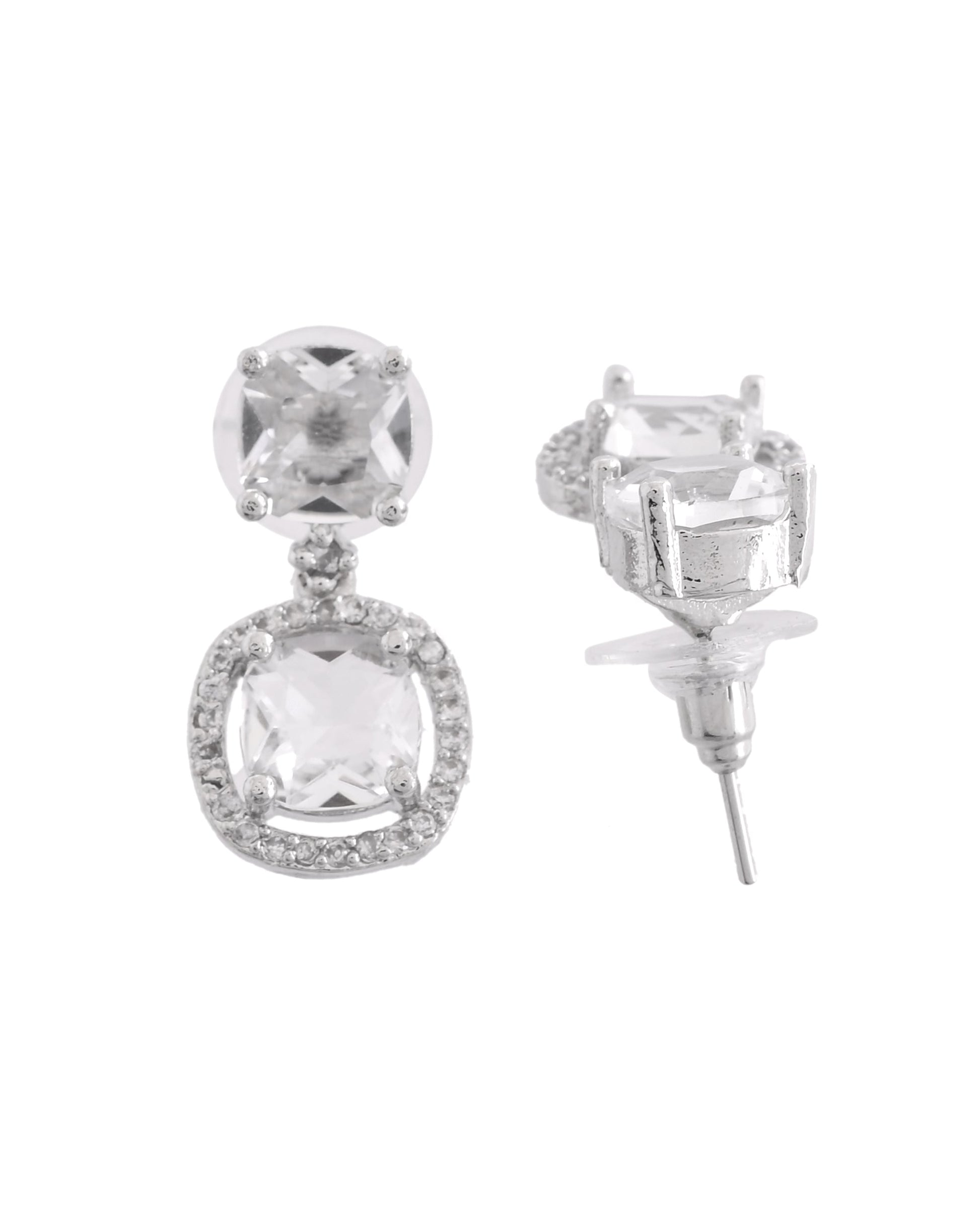 VOJ Silver Plated Stone Geometrical Shaped Earrings 