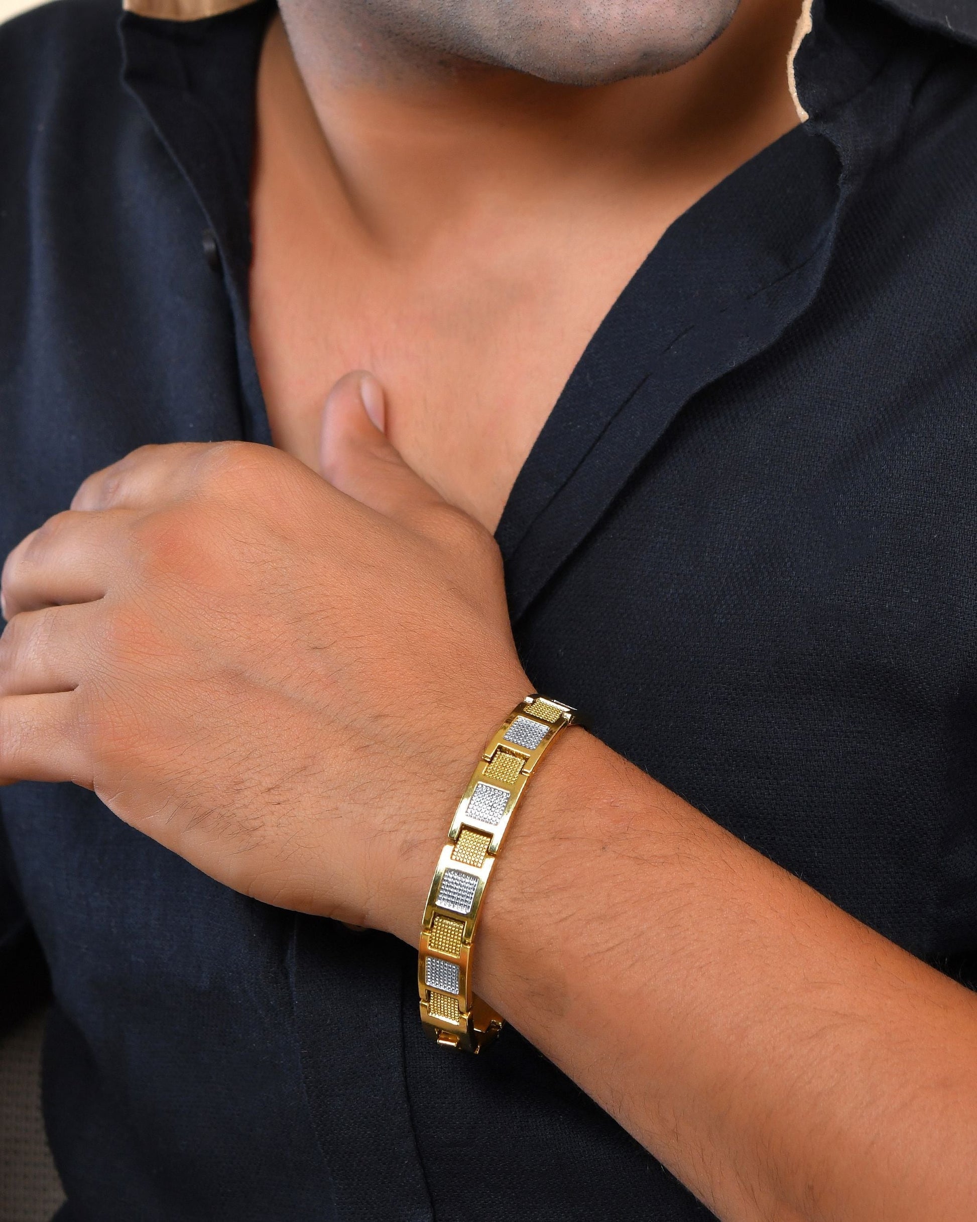 VOJ Men Dual Toned Stylish Stainless Steel Bracelet 