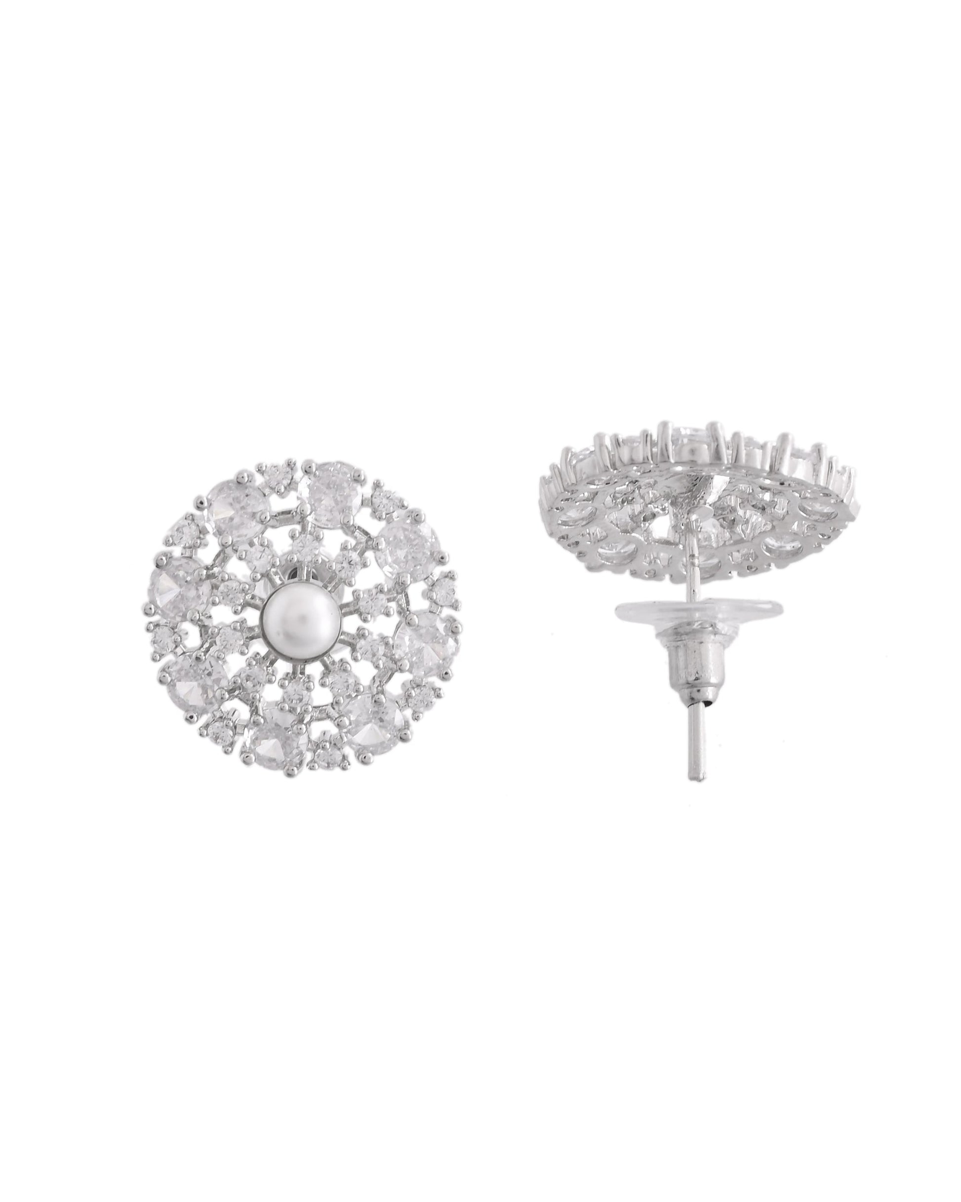 VOJ Silver Plated Pearl And Ad Stone Studded Choker Necklace With Earrings Set 