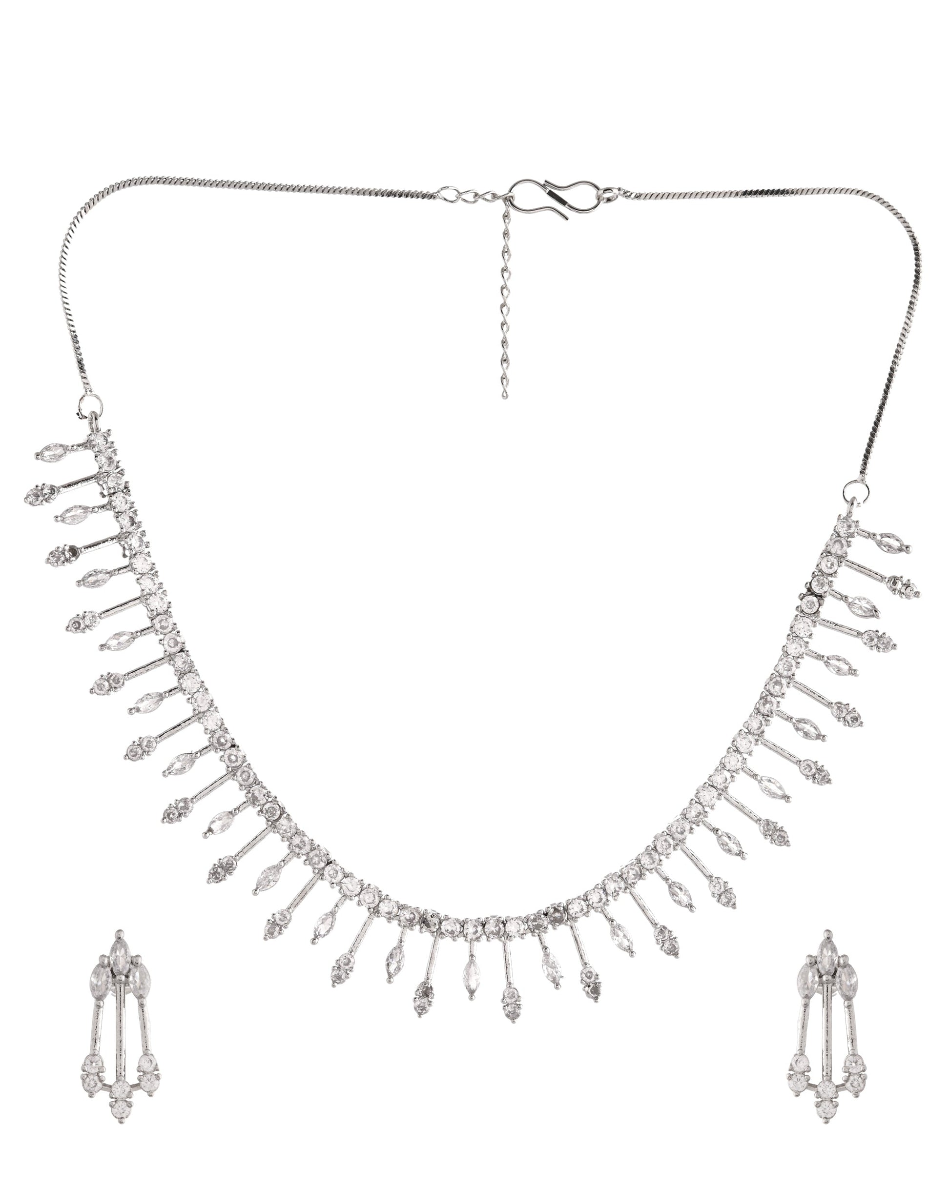VOJ Silver Plated Ad Stone Studded Elegant Minimal Jewellery Set 