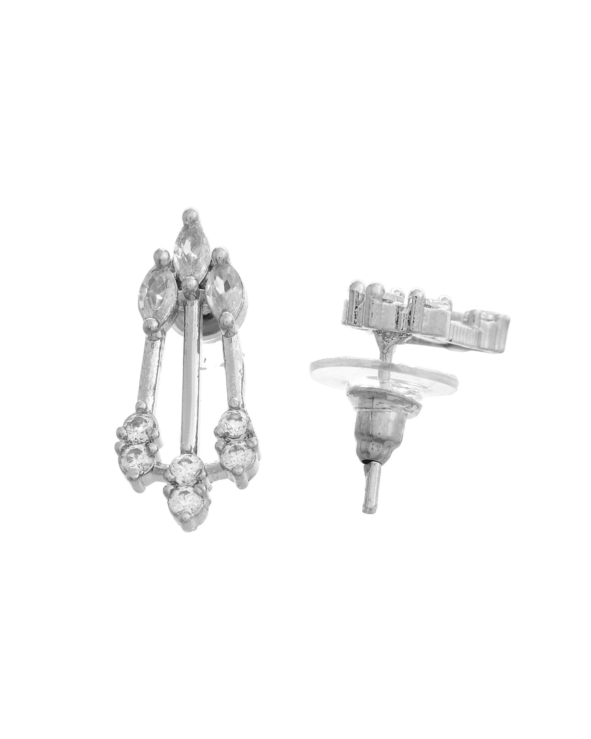 VOJ Silver Plated Ad Stone Studded Elegant Minimal Jewellery Set 