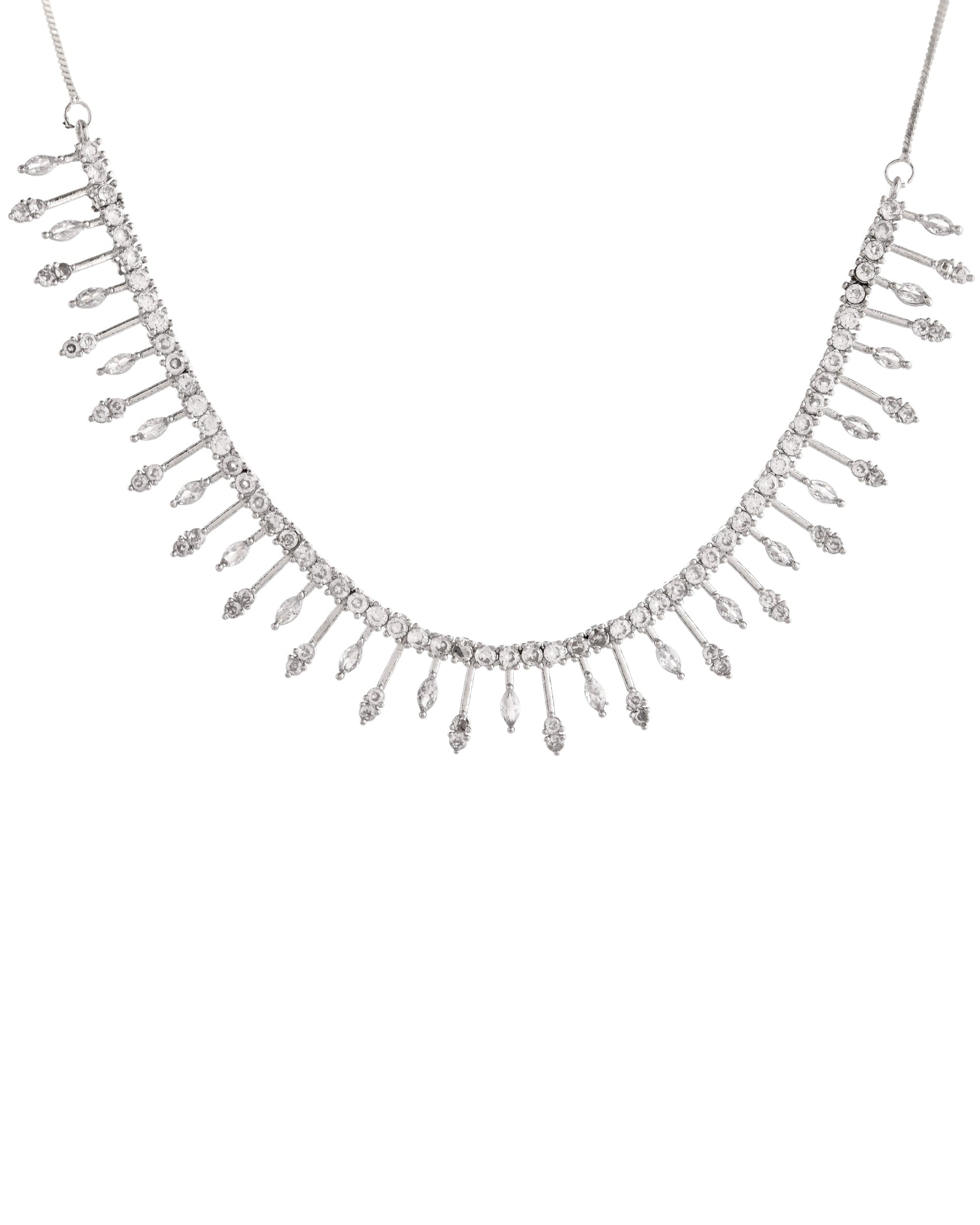 VOJ Silver Plated Ad Stone Studded Elegant Minimal Jewellery Set 