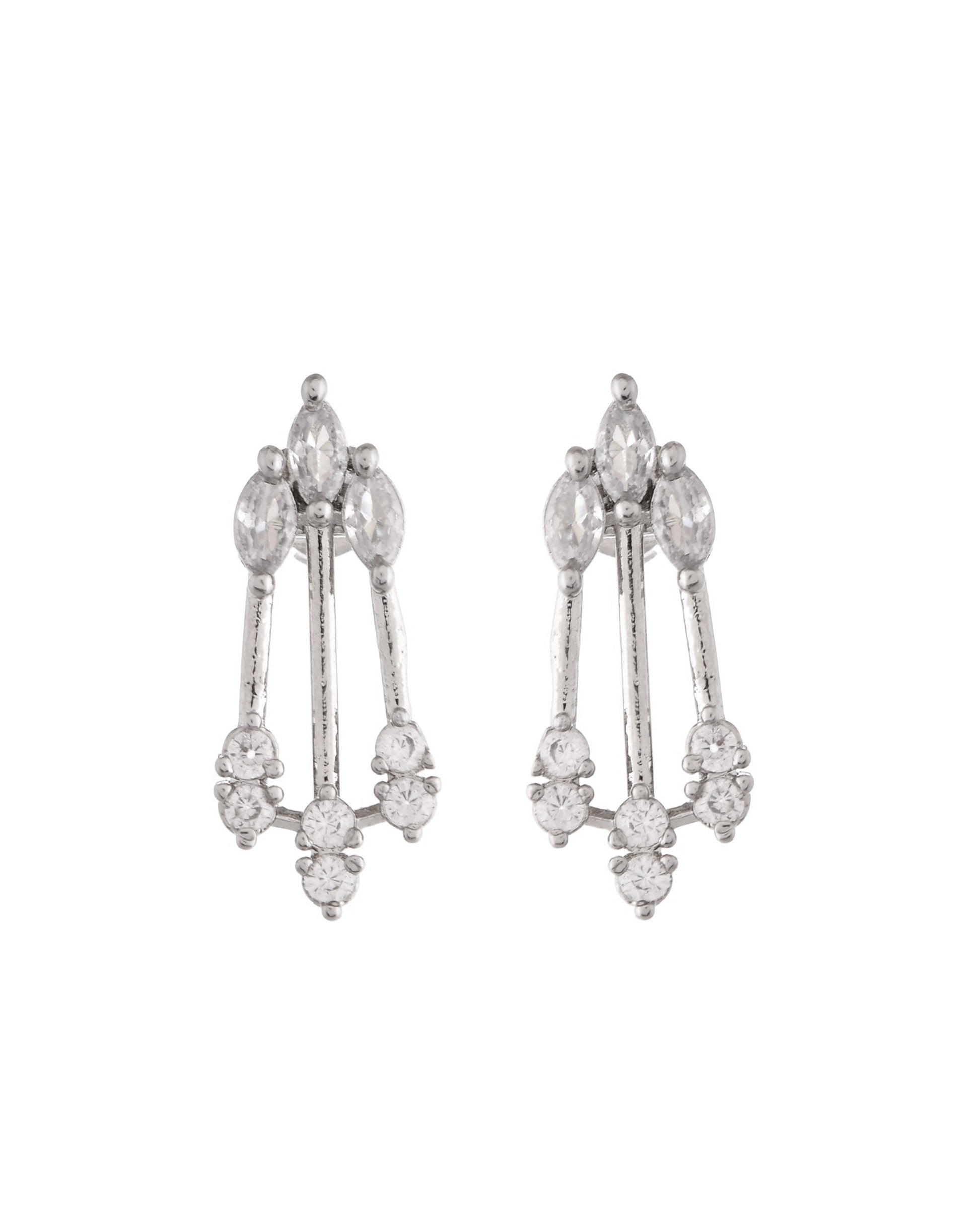 VOJ Silver Plated Ad Stone Studded Elegant Minimal Jewellery Set 