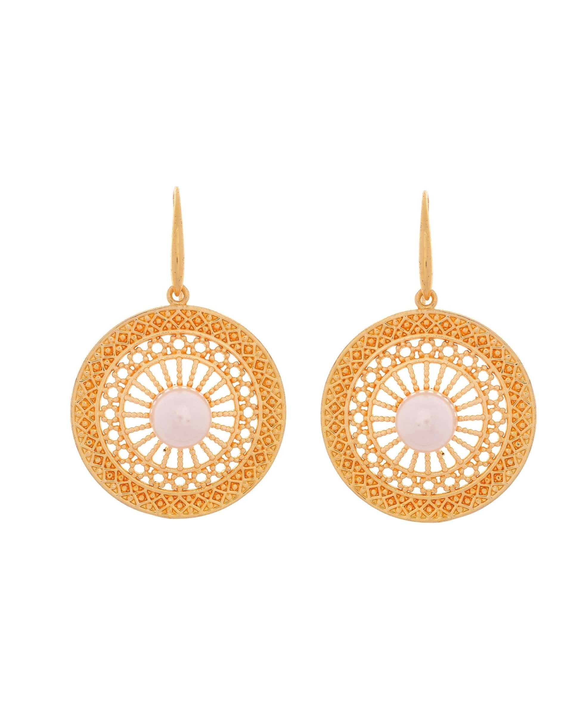 VOJ Gold Polished Anti Tarnish Circular Shaped Drop Earrings 