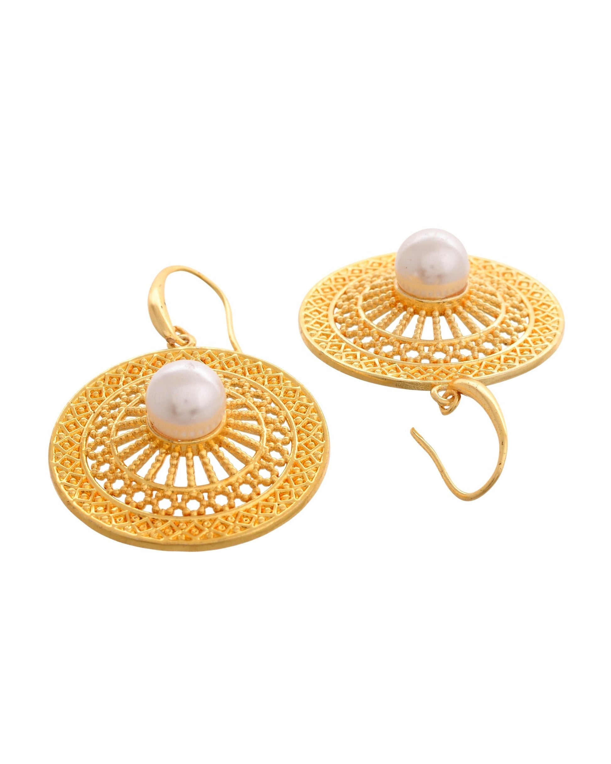 VOJ Gold Polished Anti Tarnish Circular Shaped Drop Earrings 