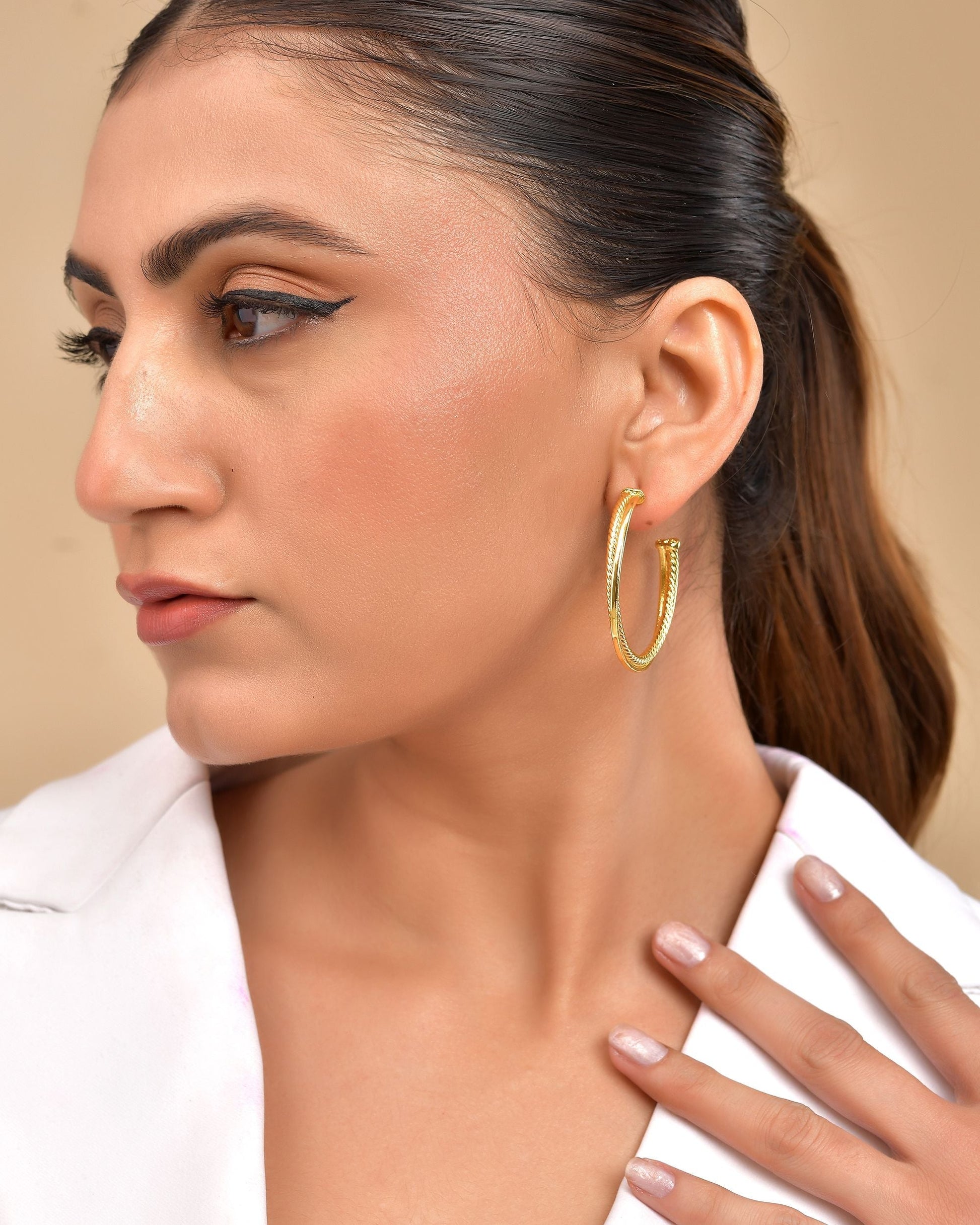 VOJ Gold Polished Anti Tarnished Hoops Earrings 
