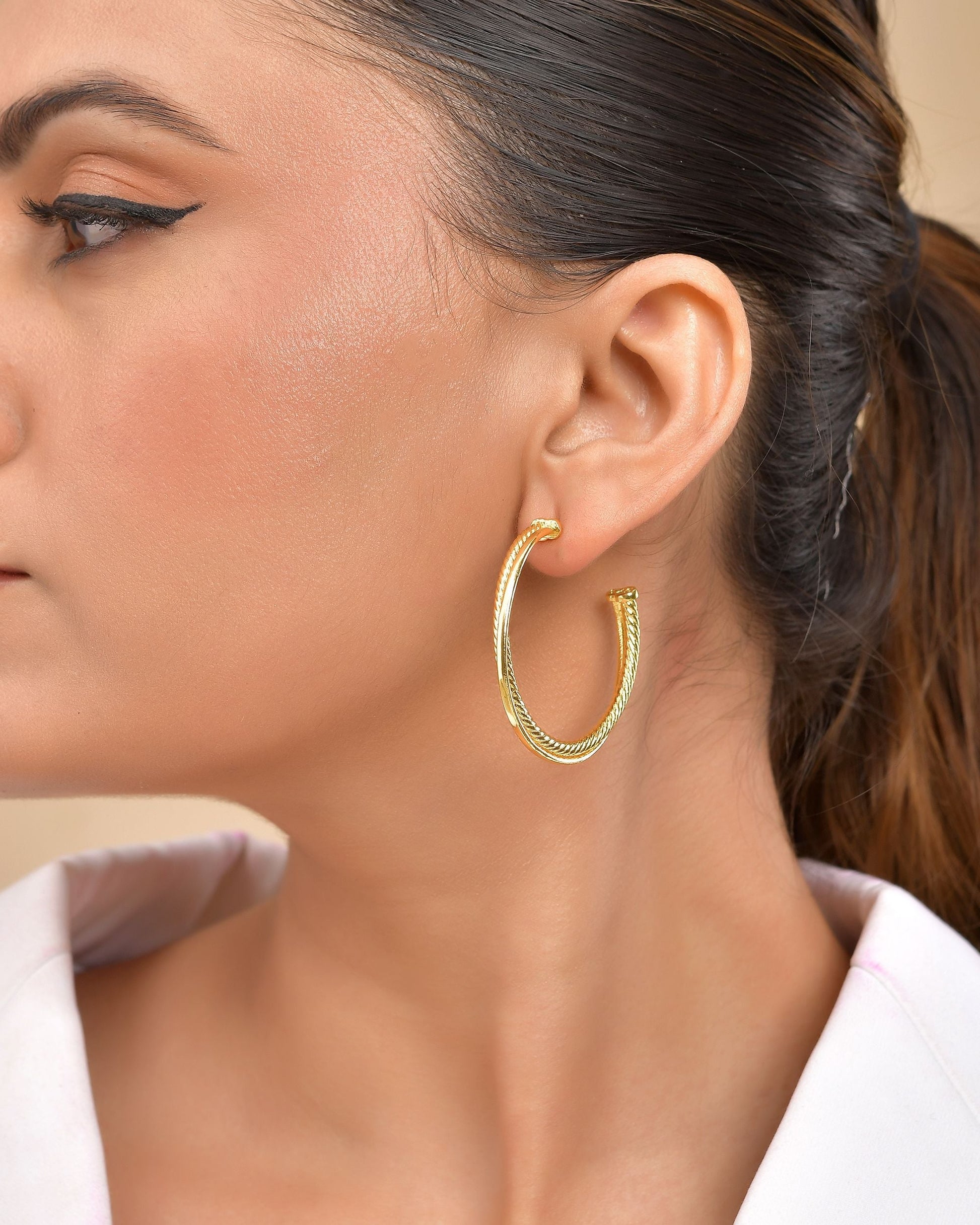 VOJ Gold Polished Anti Tarnished Hoops Earrings 