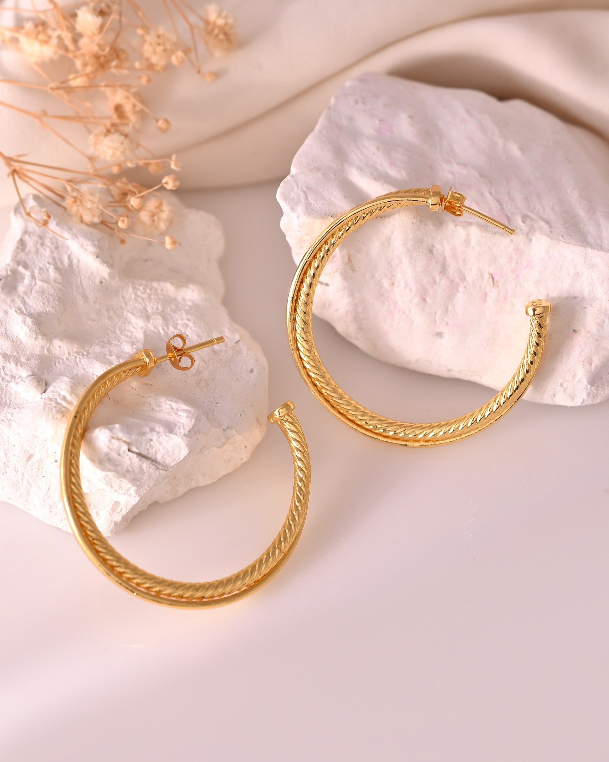 VOJ Gold Polished Anti Tarnished Hoops Earrings 