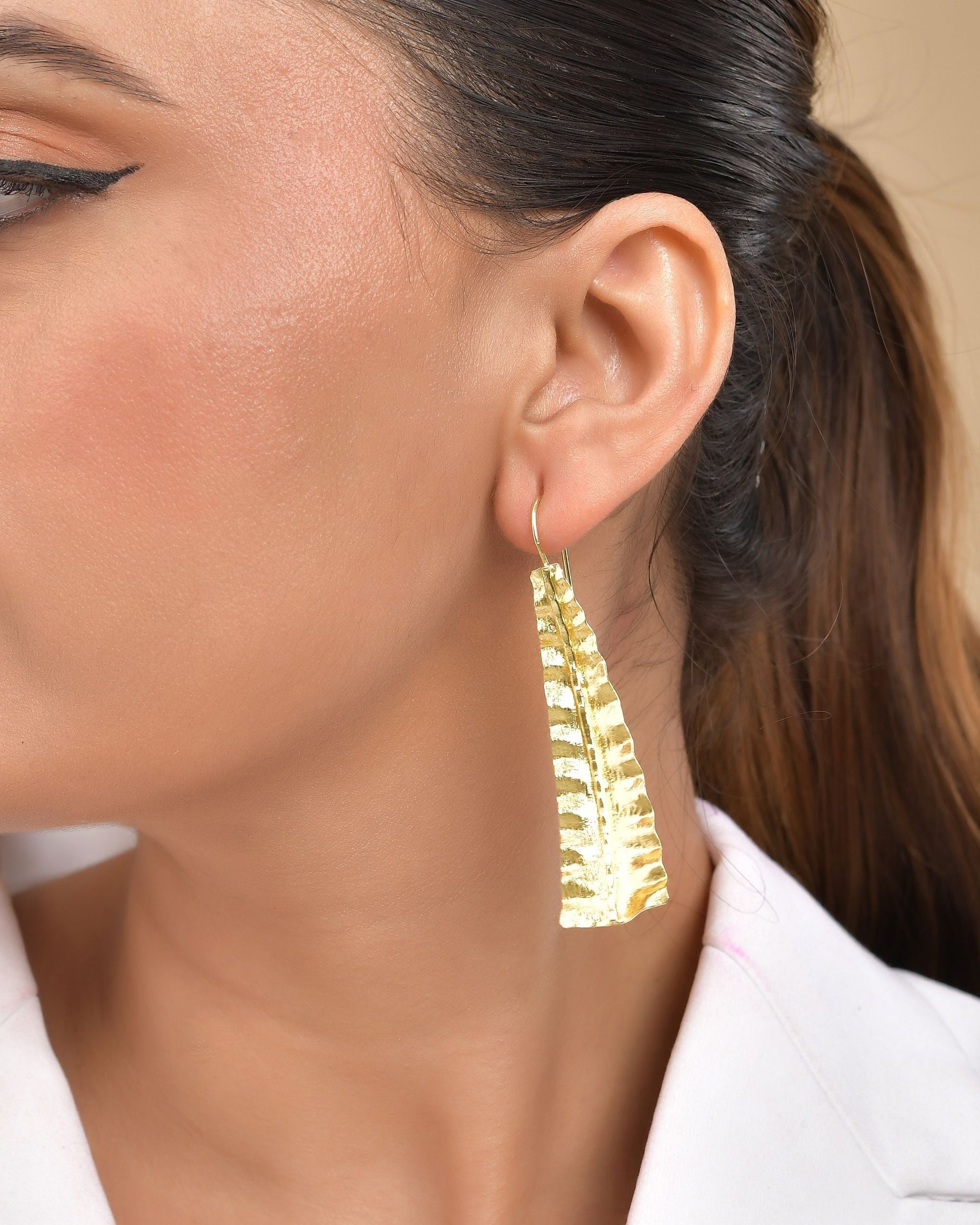 VOJ Gold Polished Anti Tarnished Elegant Designer Drop Earrings 