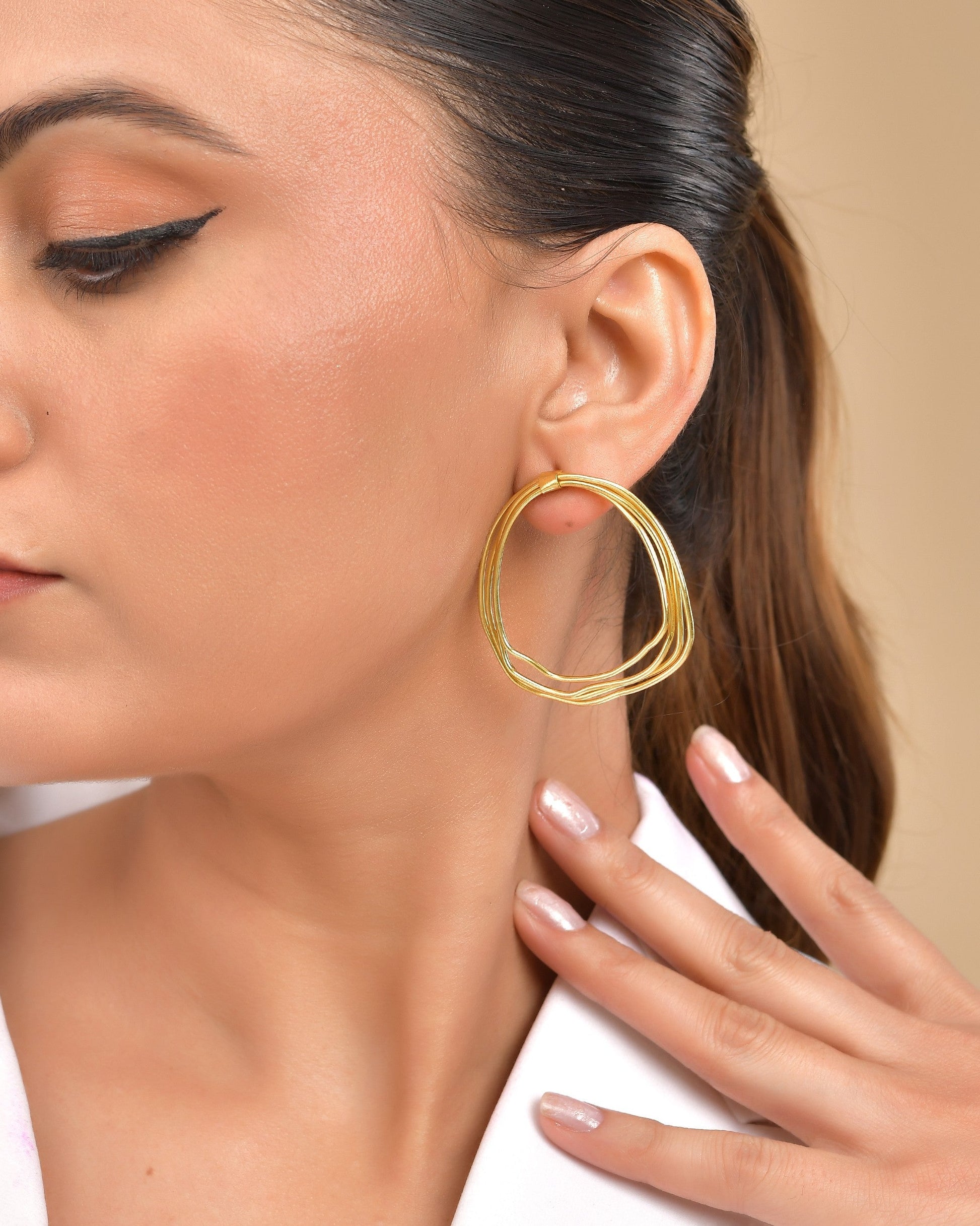 VOJ Gold Polished Anti Tarnished Multi Wired Studs Earrings 