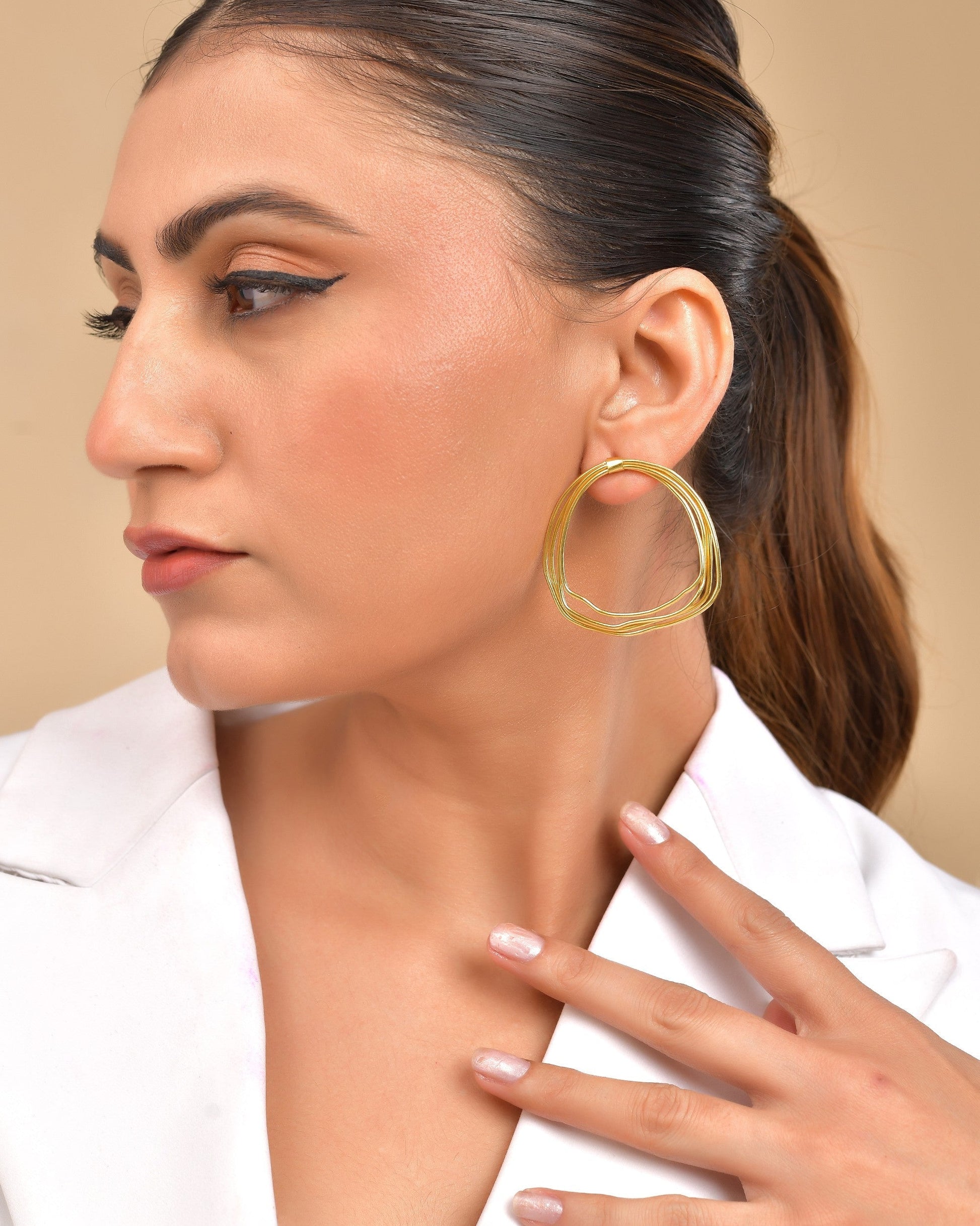 VOJ Gold Polished Anti Tarnished Multi Wired Studs Earrings 