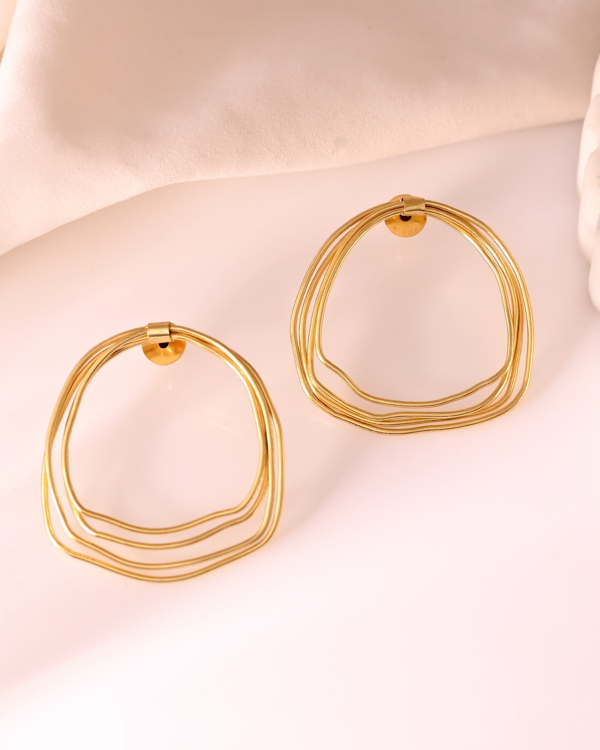 VOJ Gold Polished Anti Tarnished Multi Wired Studs Earrings 
