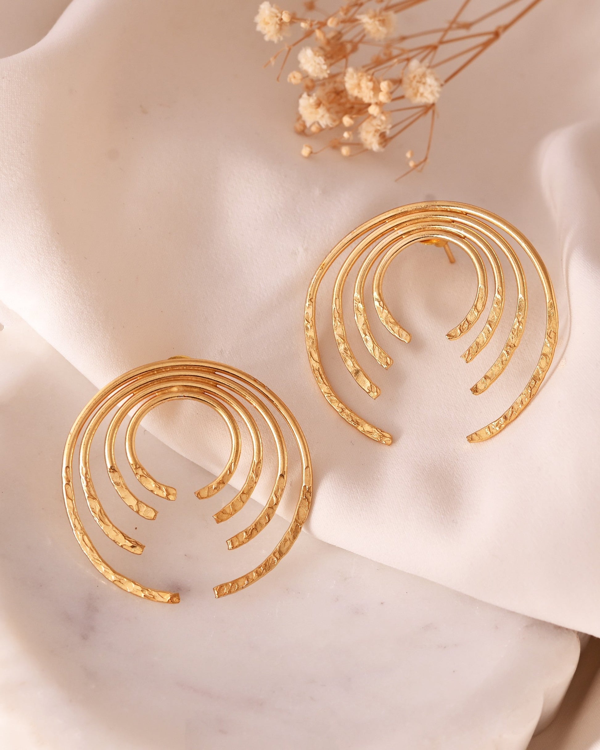 VOJ Gold Polished Anti Tarnished Semi Circle Studs Earrings 