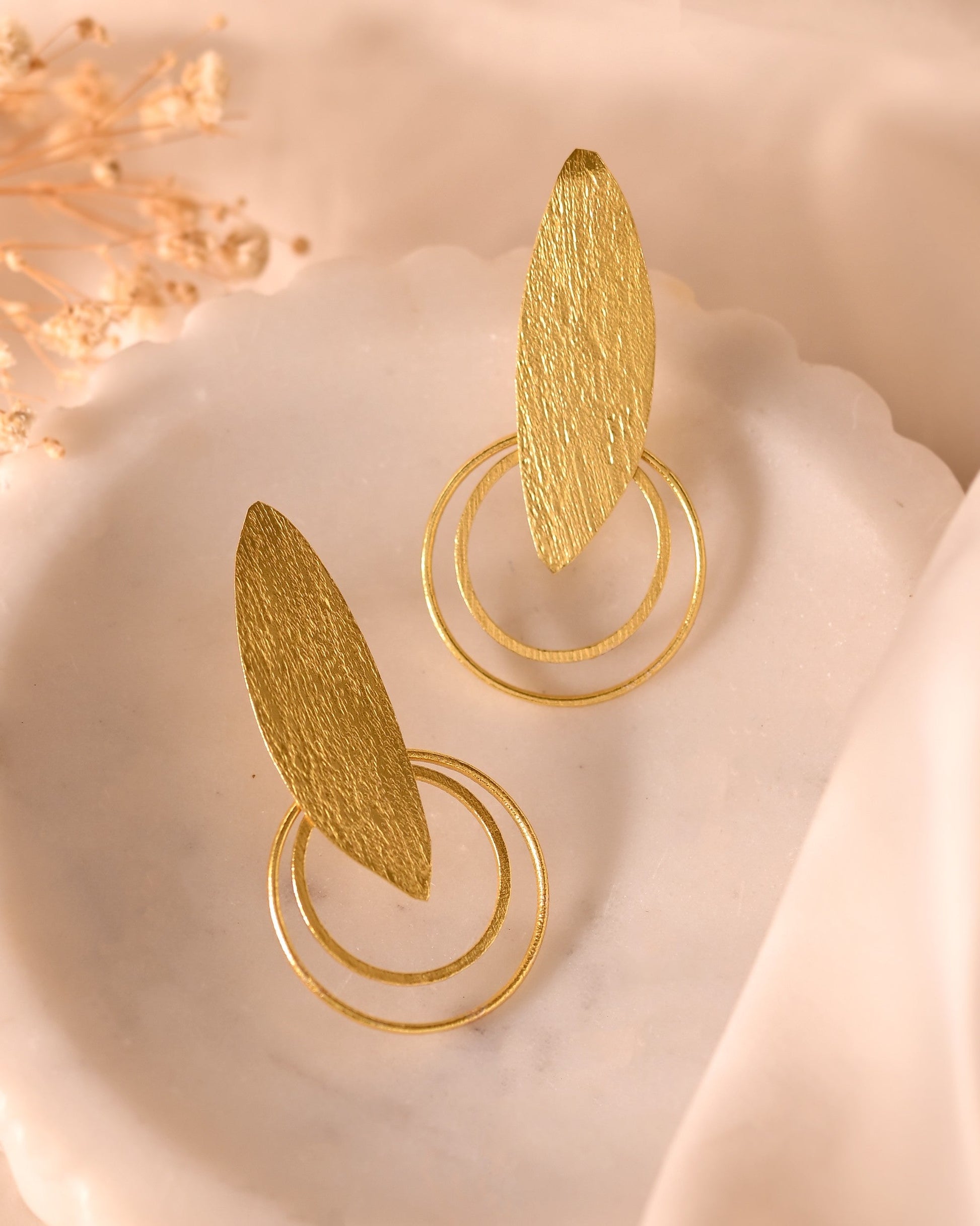 VOJ Gold Polished Stainless Steel Designer Anti Tarnished Earrings 