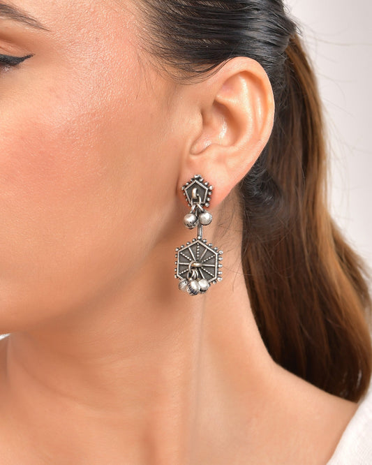 VOJ Silver Plated Oxidized Geometrical Shaped Studs Earrings 