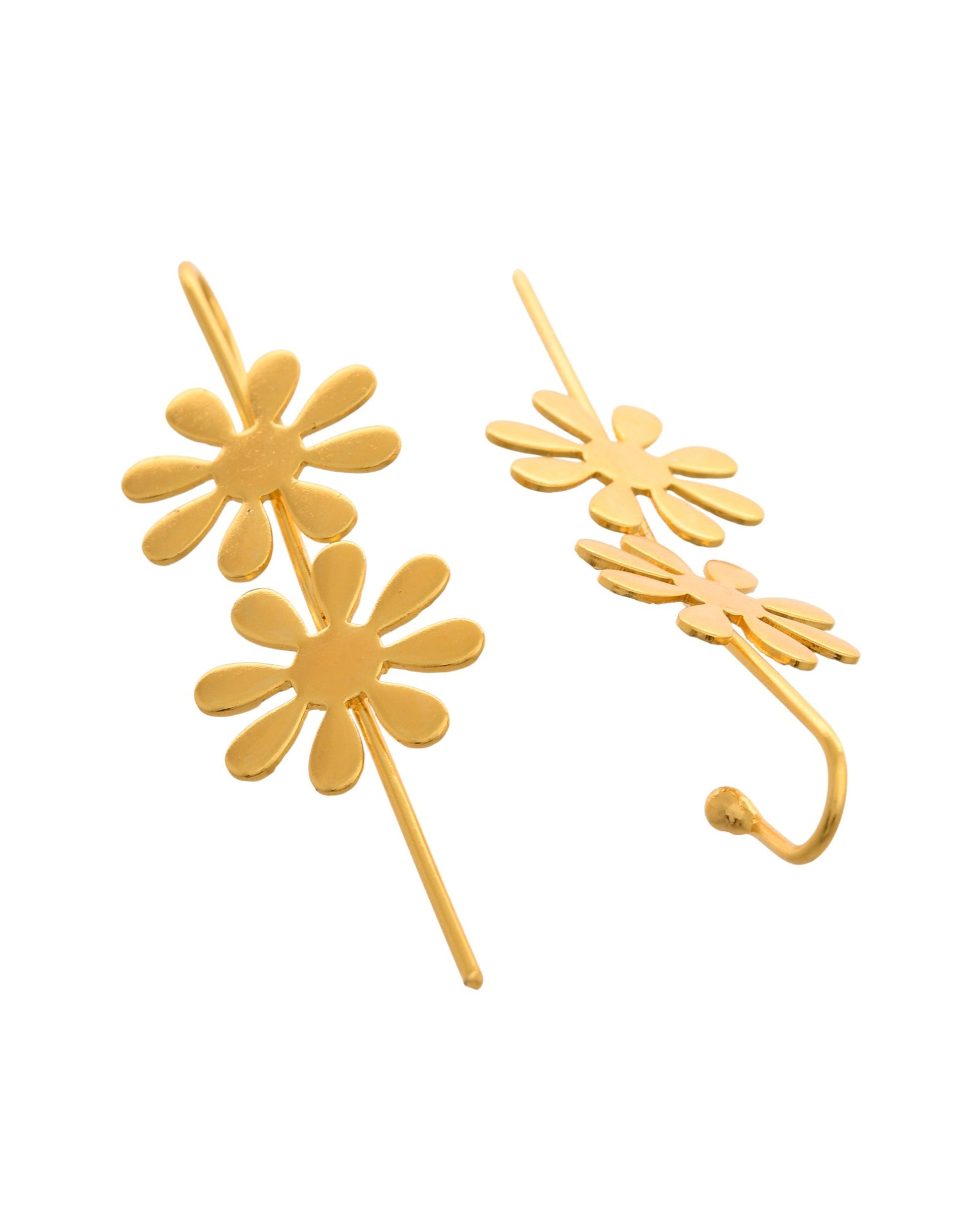 VOJ Gold Polished Floral Shaped Anti Tarnished Ear Cuff 