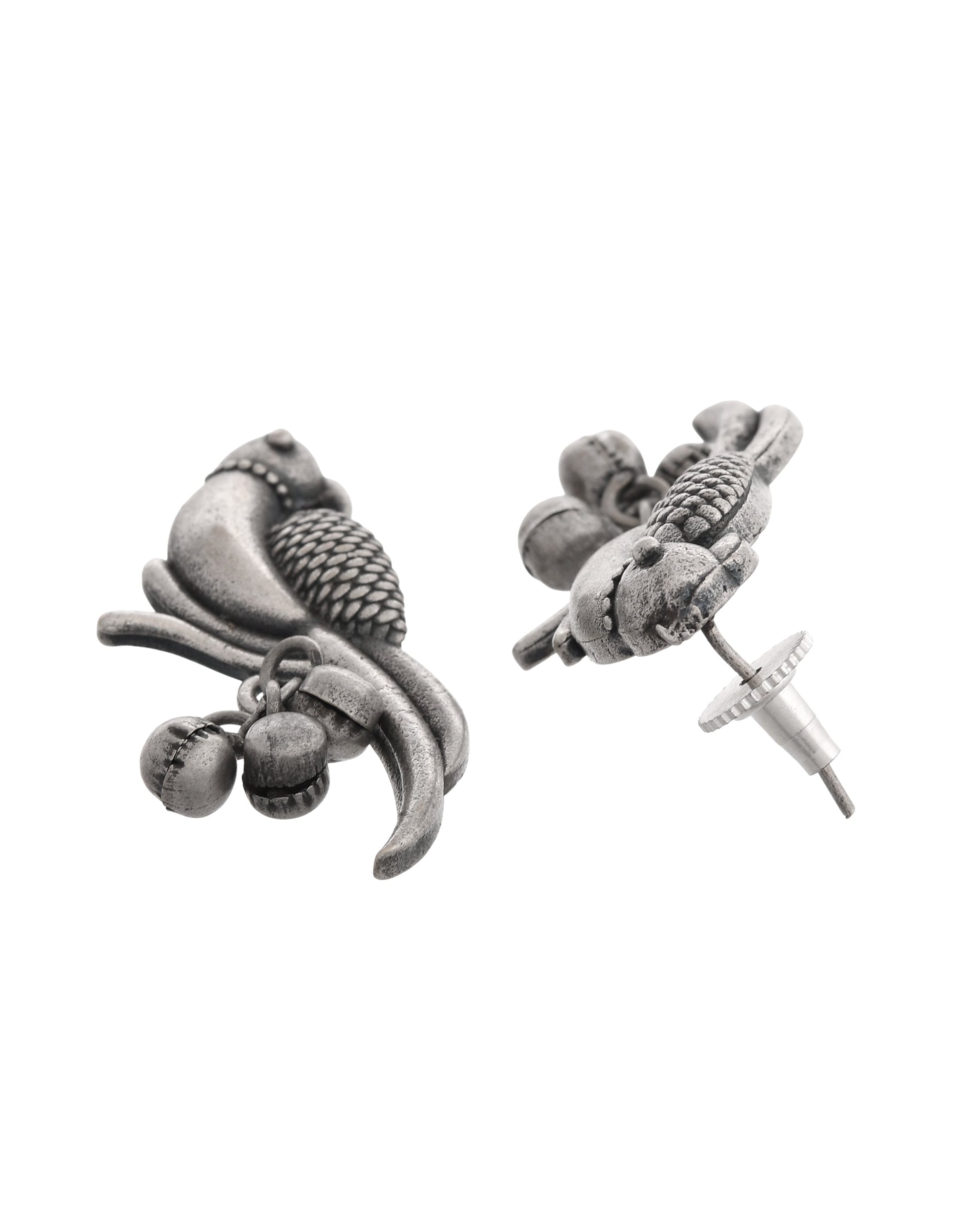 VOJ Silver Plated Oxidized Parrot Shaped Studs Earrings 