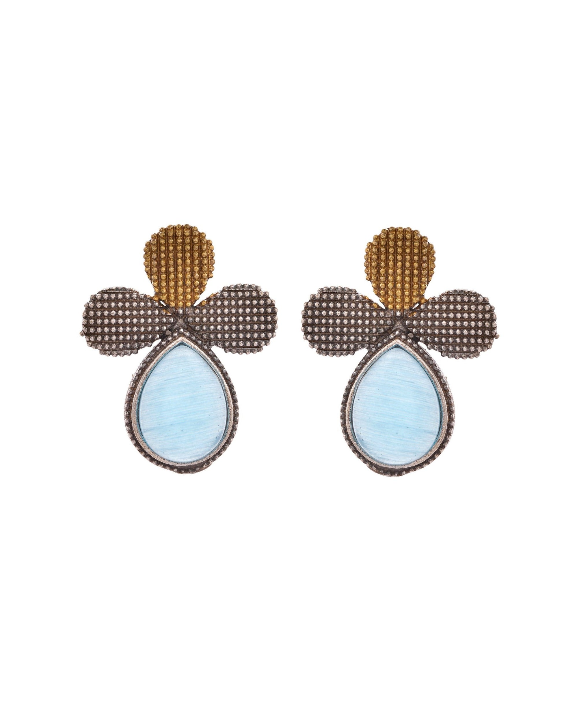 VOJ Silver Toned Blue Stone Studded Elegant Earrings 
