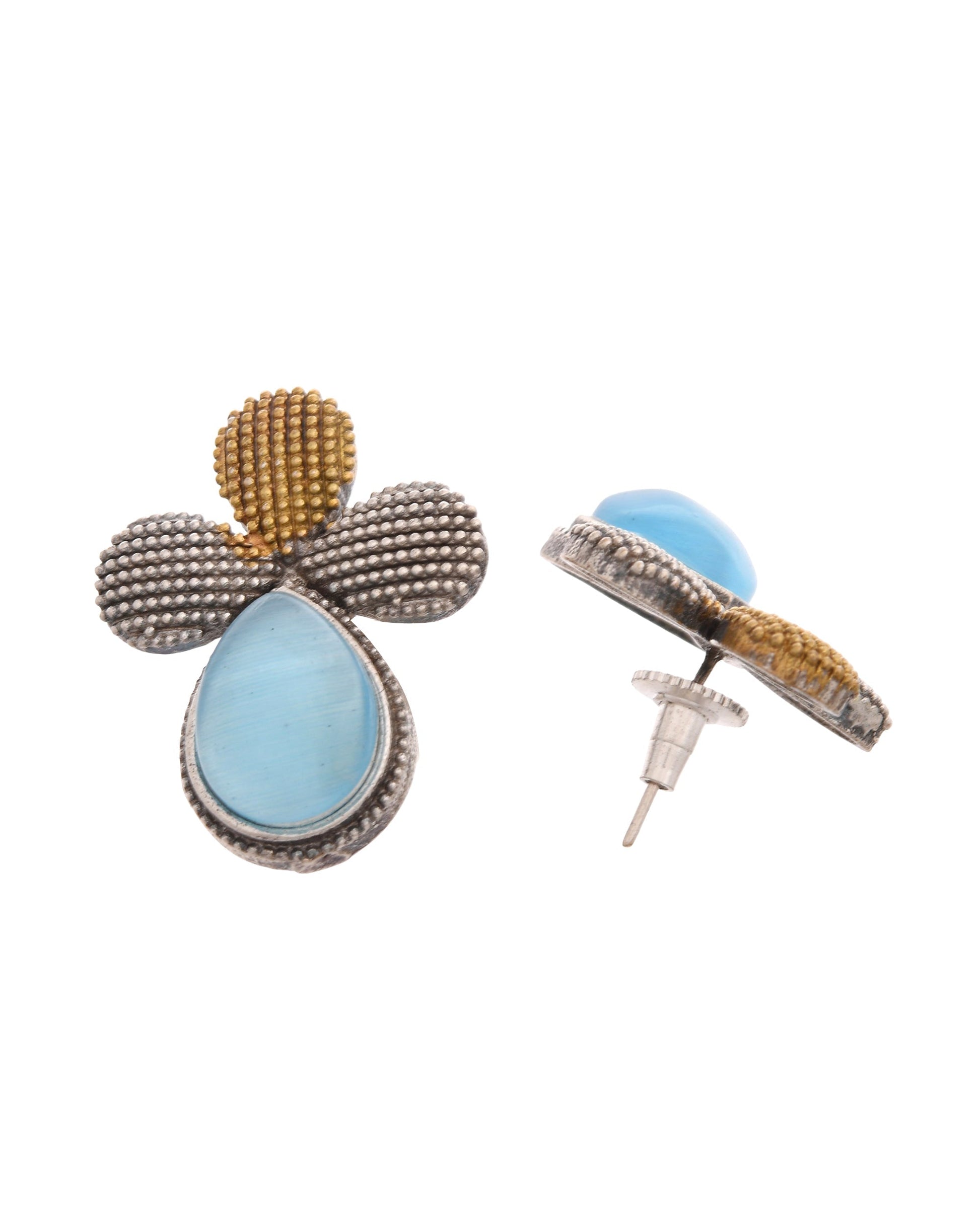 VOJ Silver Toned Blue Stone Studded Elegant Earrings 
