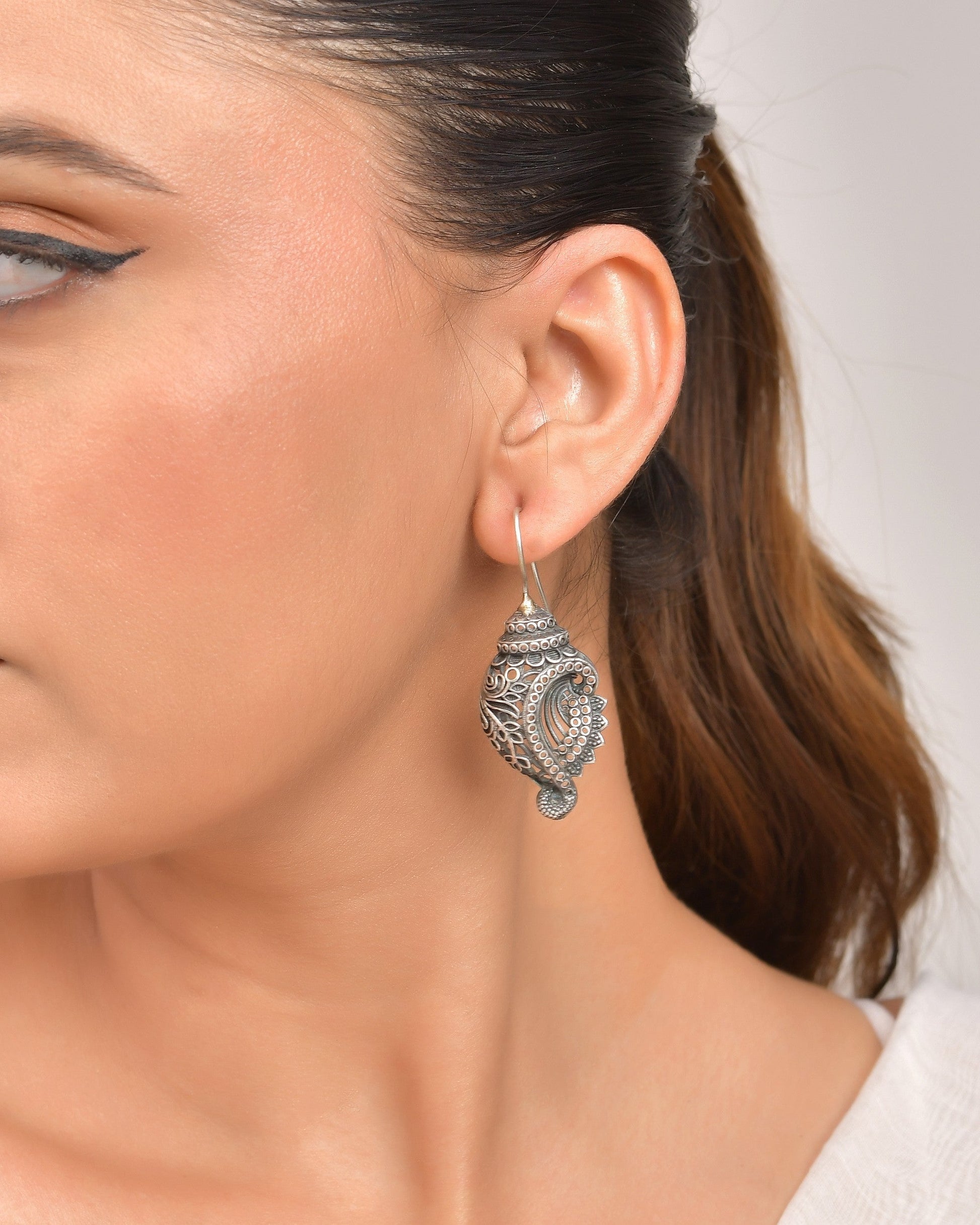 VOJ Silver Toned Designer Drop Earrings 