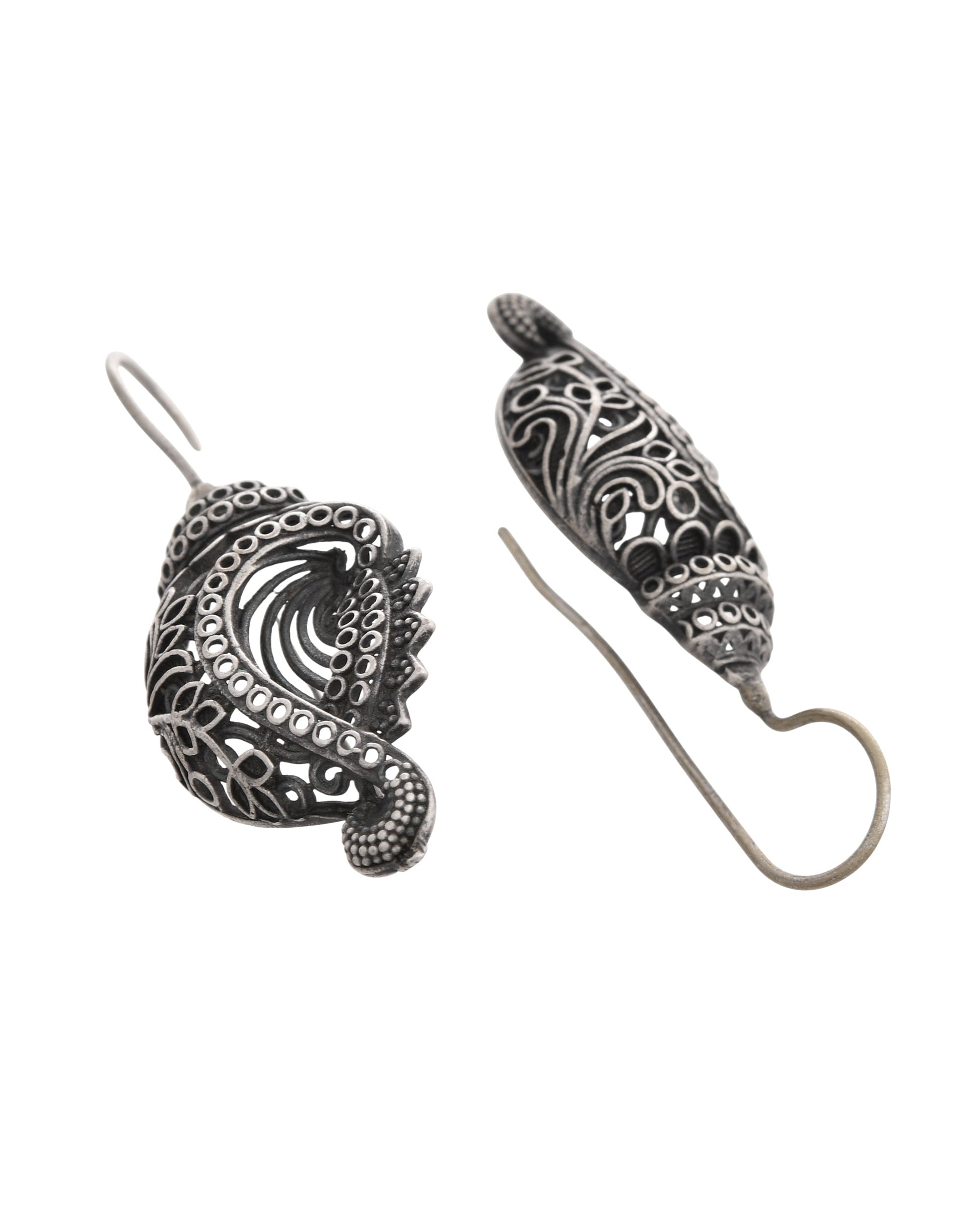 VOJ Silver Toned Designer Drop Earrings 