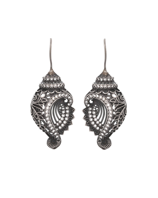 VOJ Silver Toned Designer Drop Earrings 